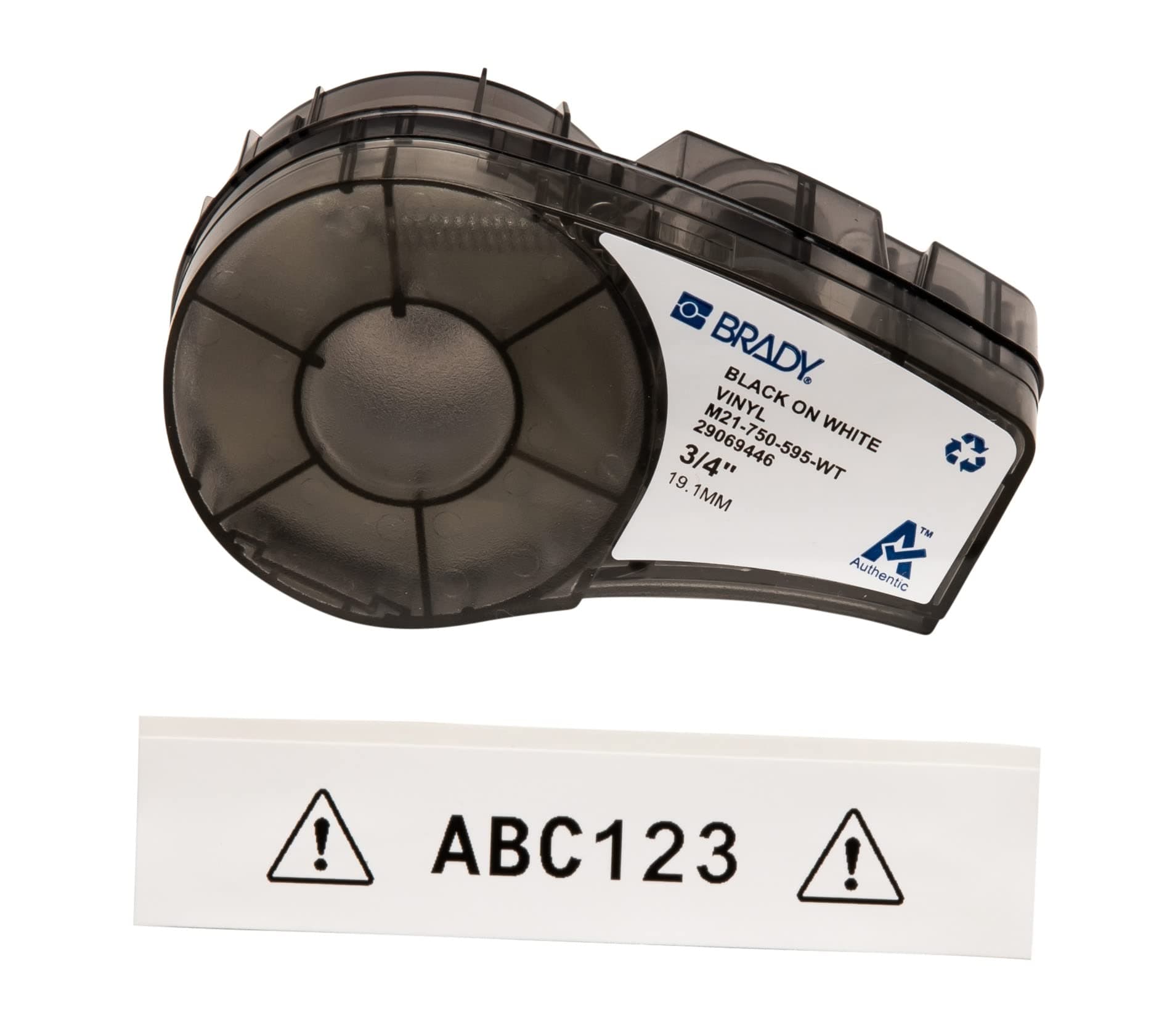 Brady Authentic (M21-750-595-WT) All-Weather Vinyl Label for Indoor/Outdoor ID, Lab and Equipment Labeling, Black on White- For M210, M210-LAB, M211, BMP21-PLUS and BMP21-LAB Printers, .75" W 21' L .75" Label Black on White