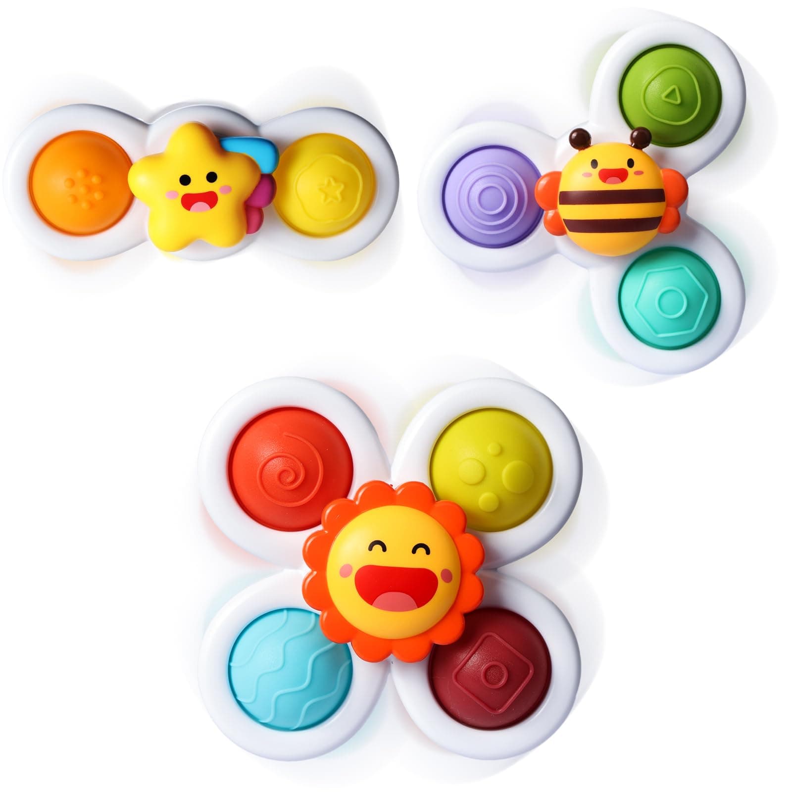 ALASOU 3PCS Pop Suction Cup Spinner Toys for 1 Year Old Boy Girl|Novelty Spinning Tops Toddler Stocking Stuffers|Baby Bath Toy for Kids Ages 1-3|1 Year Old Boy Christmas Birthday Gift for Infant Star