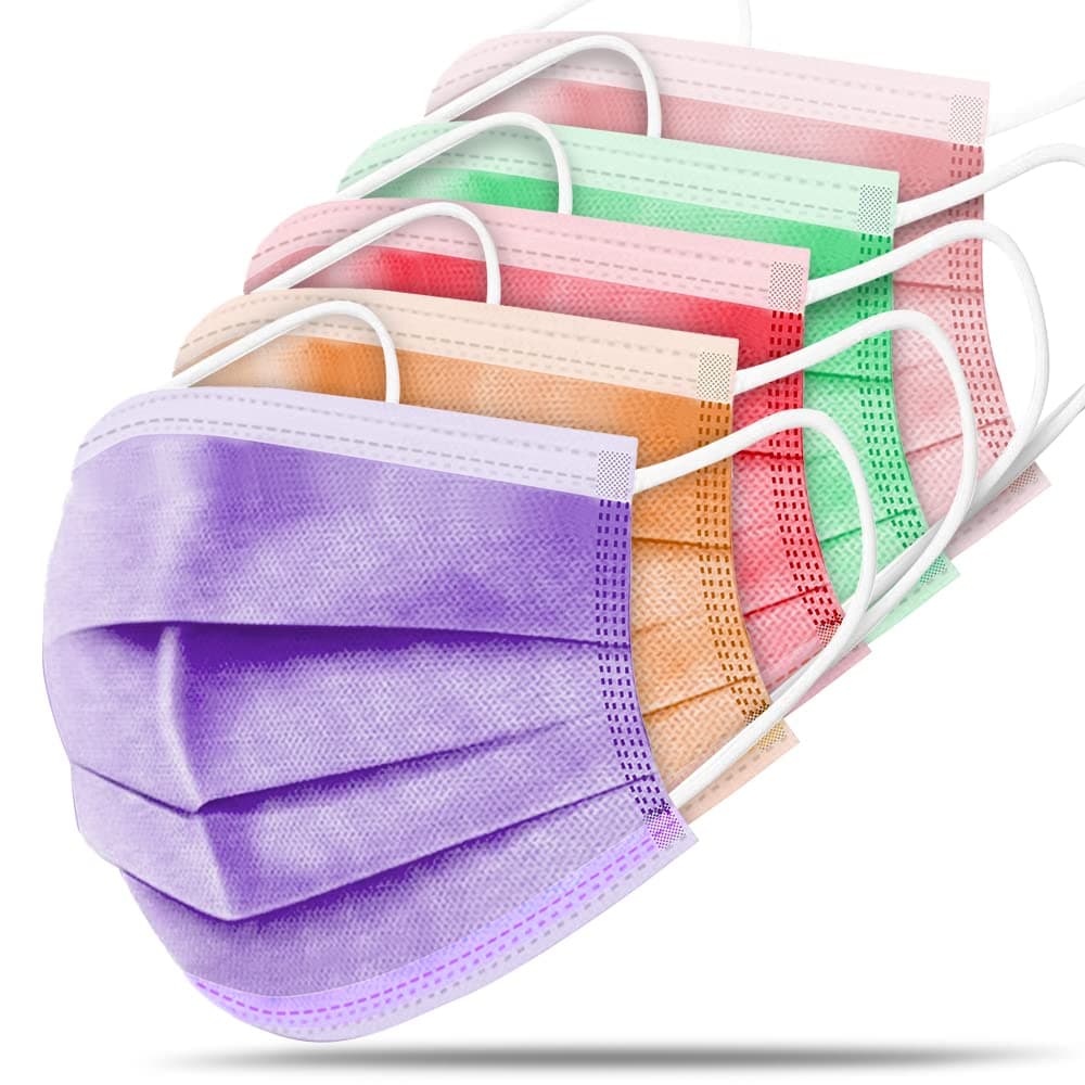 Kid Face Mask, 50PC 3 Ply Disposable Face Mask Colorful Set for Children, Durable Nose Wire Earloop Protective Cover, Back to School Supplies