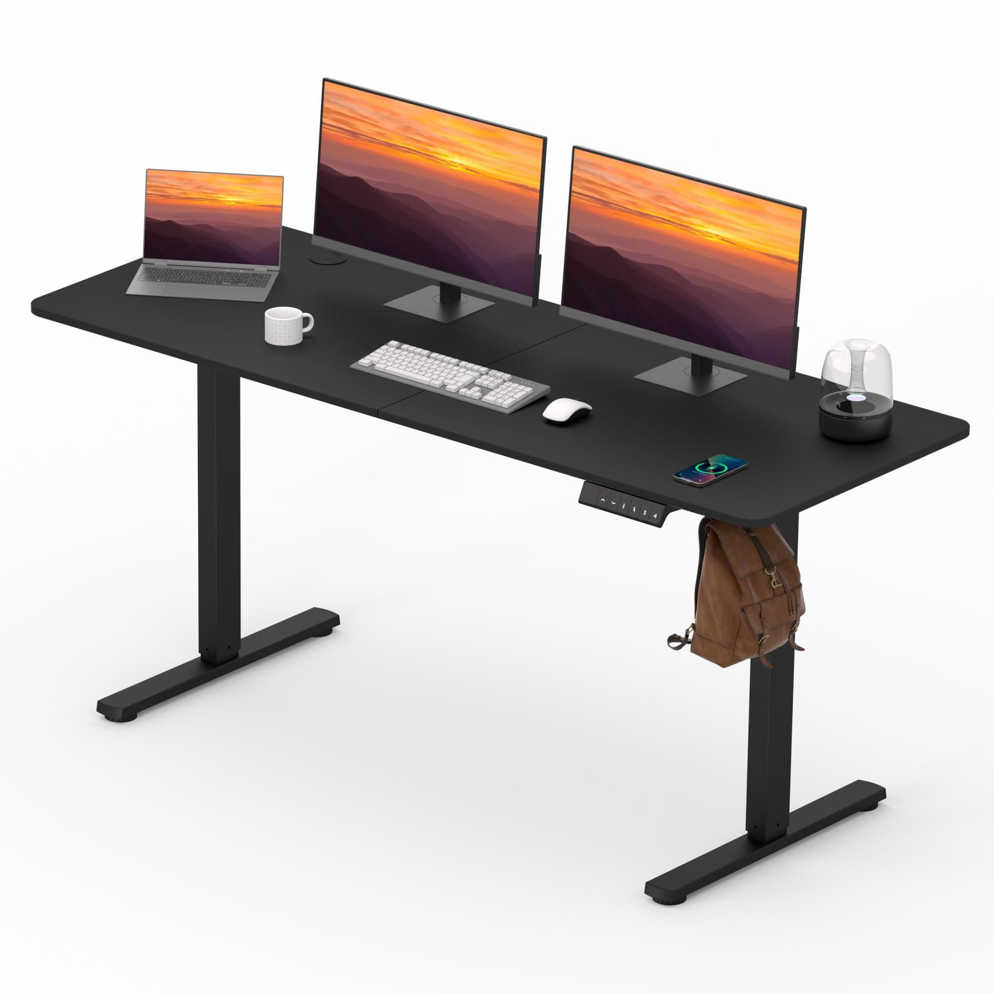Adjustable Stand Up Desk Standing Desk, 63x24 Inches Home Office Desk with Memory Preset, Computer Workstation Splice Black Top + Black Frame Black 6324