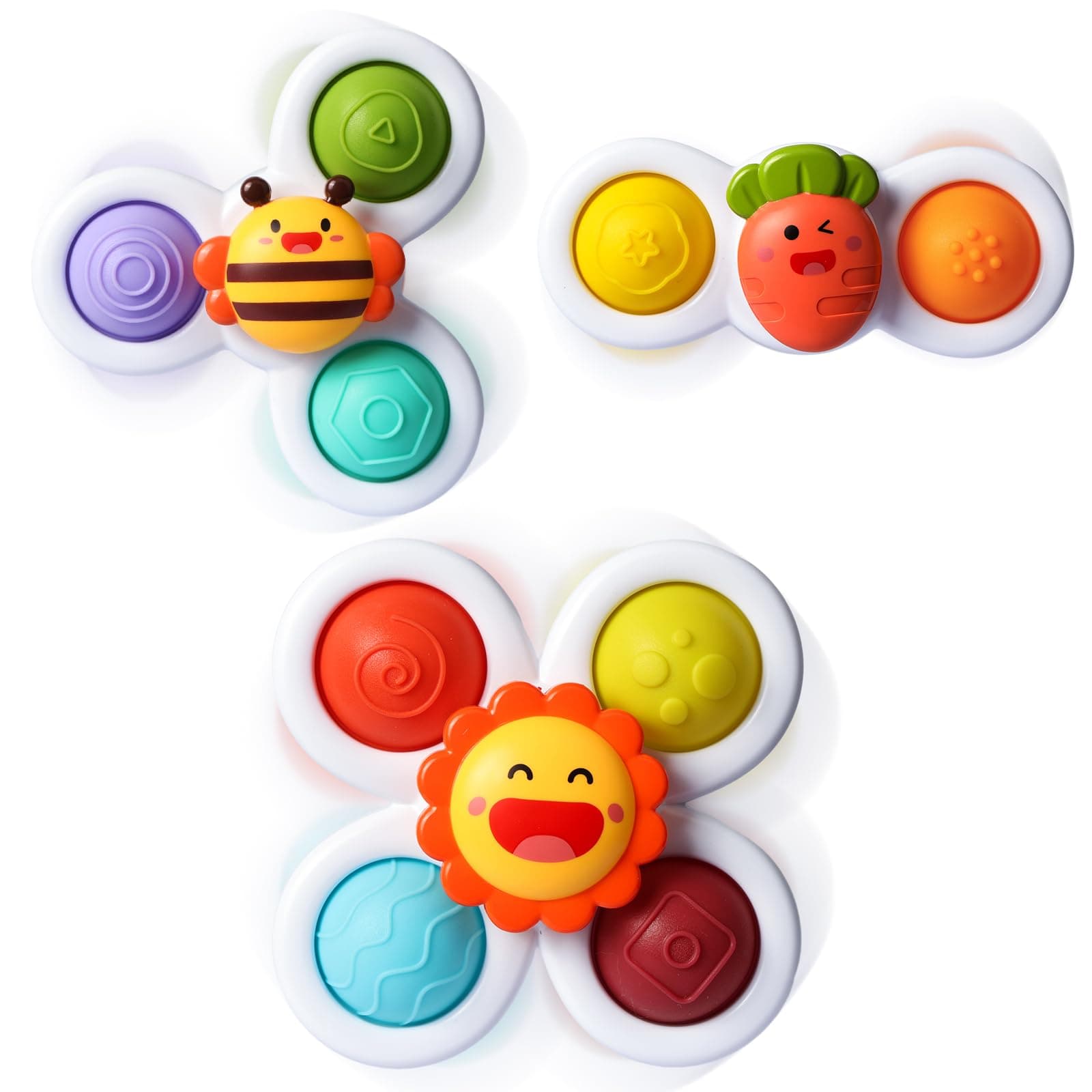 ALASOU 3PCS Pop Suction Cup Spinner Toys for 1 Year Old Boy Girl|Novelty Spinning Tops Toddler Stocking Stuffers|Baby Bath Toy for Kids Ages 1-3|1 Year Old Boy Christmas Birthday Gift for Infant Carrot