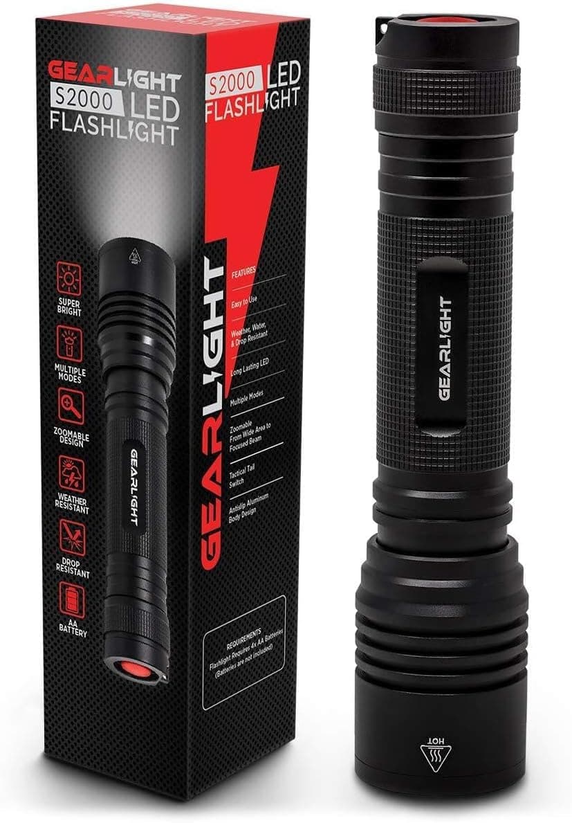 GearLight S2000 LED Flashlight High Lumens - Super Bright, Powerful, Mid-Size Tactical Flashlight for Outdoor Activity & Emergency Use - S2000-1 Pack, (Batteries Not Included) S2000 1 Pack, (Batteries Not Included)