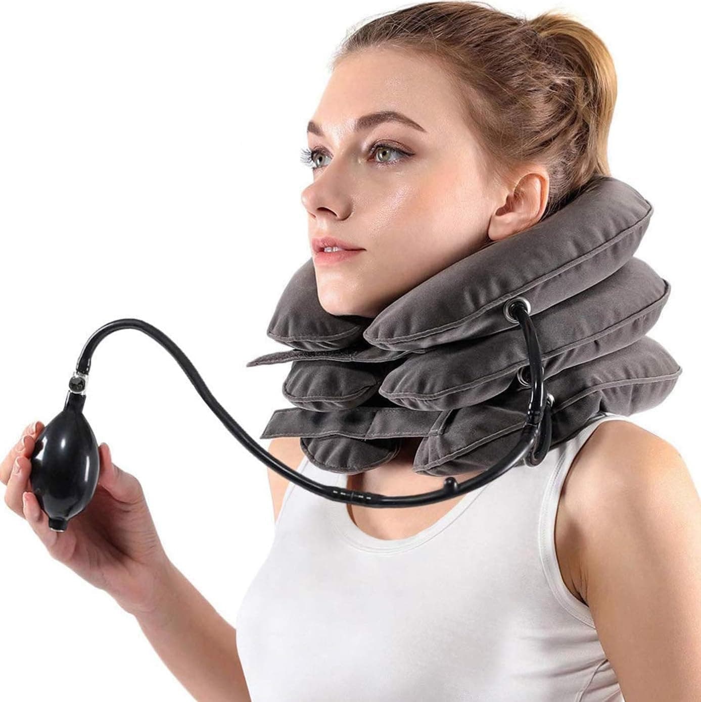 S Cervical Neck Traction Device for Instant Neck Pain Relief - Inflatable & Adjustable Neck Stretcher Neck Support Brace, Neck Traction Pillow for Home Use Neck Decompression S. Gray
