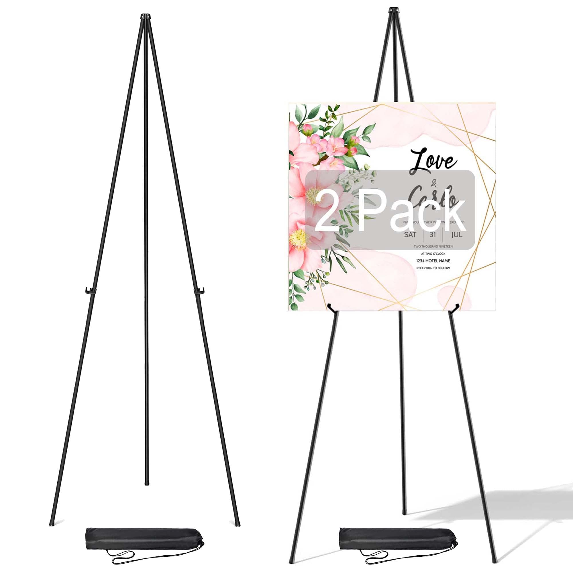 2 Pack Easel Stand for Display Wedding Sign & Poster - 63 Inches Tall Easels for Display - with Bag Collapsable Portable Poster Easle - Large Floor Adjustable Metal Easel Tripod Black