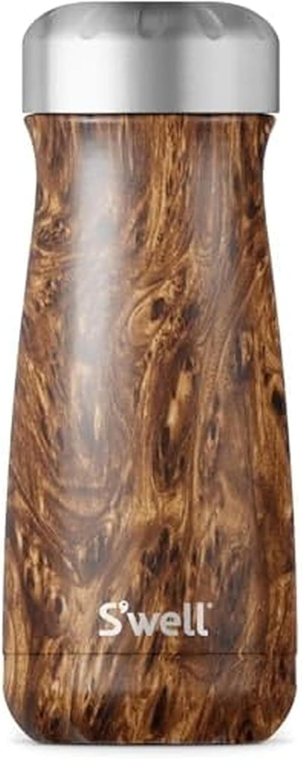 S'well Stainless Steel Traveler, 16oz, Teakwood, Triple Layered Vacuum Insulated Containers Keeps Drinks Cold for 24 Hours and Hot for 12, BPA Free, Easy Carrying On the Go 16 Ounces Teakwood