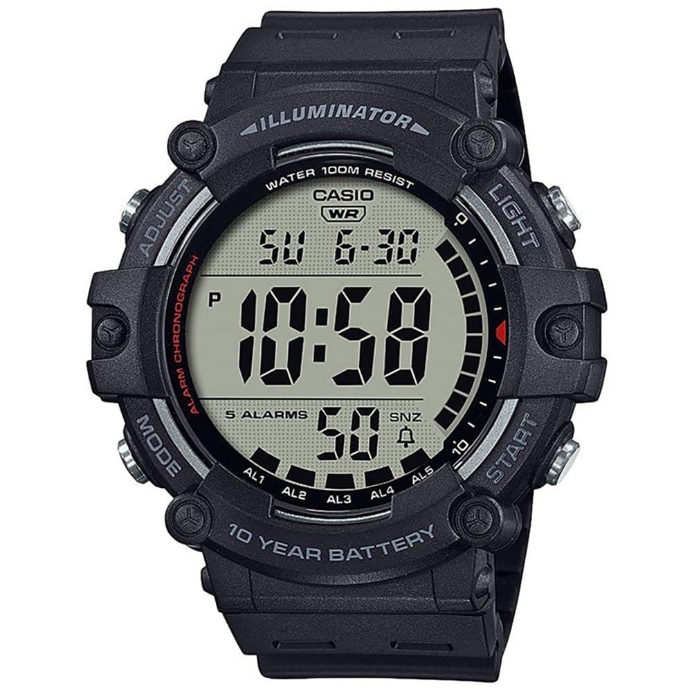 Casio Illuminator AE1500WH Series | 10-Year Battery | LED Backlight | 5-Alarms | 1/100 Sec Stopwatch | Men's Digital Watch Black Standard