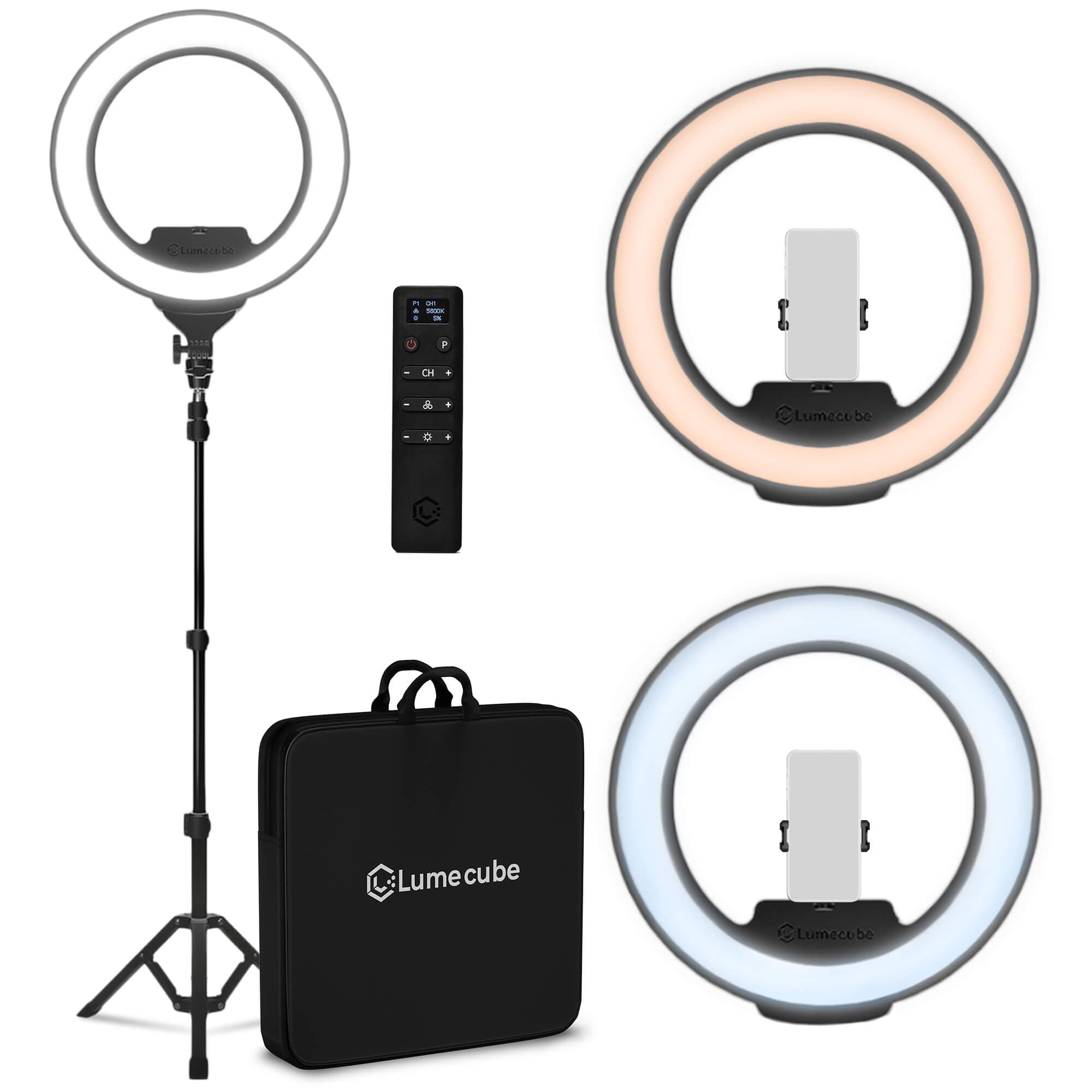 Lume Cube Ring Light Pro | Wireless Professional Lighting for Photography, Streaming, Video | Fully Adjustable Color and Brightness | Includes Sturdy, Portable Tripod Mount and Padded Carrying Case Cordless Ring Light Pro - Black