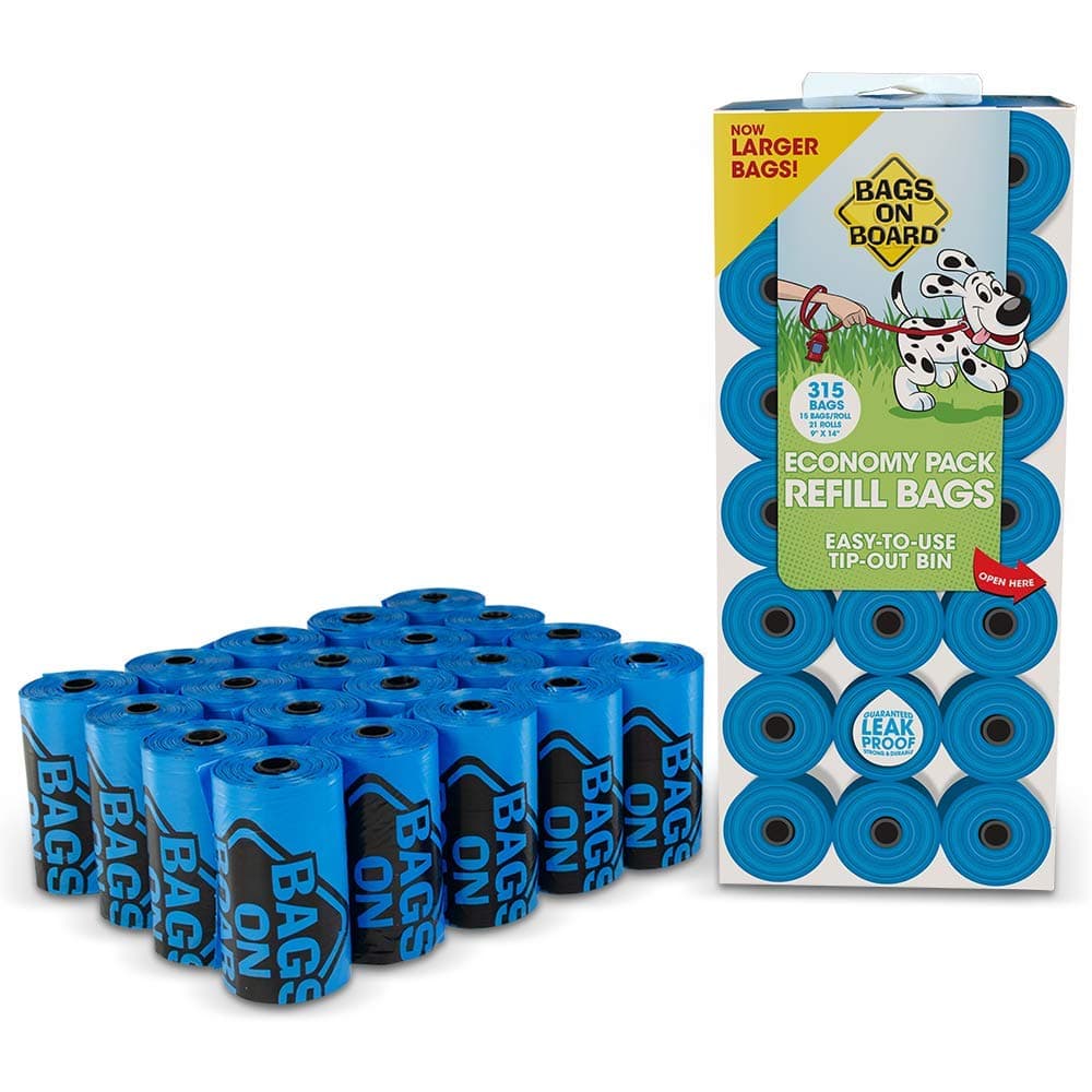 Bags On Board Dog Poop Bags | Strong, Leak Proof Dog Waste Bags | 9 x14 Inches, 315 Blue Bags Blue 315 Count (Pack of 1)