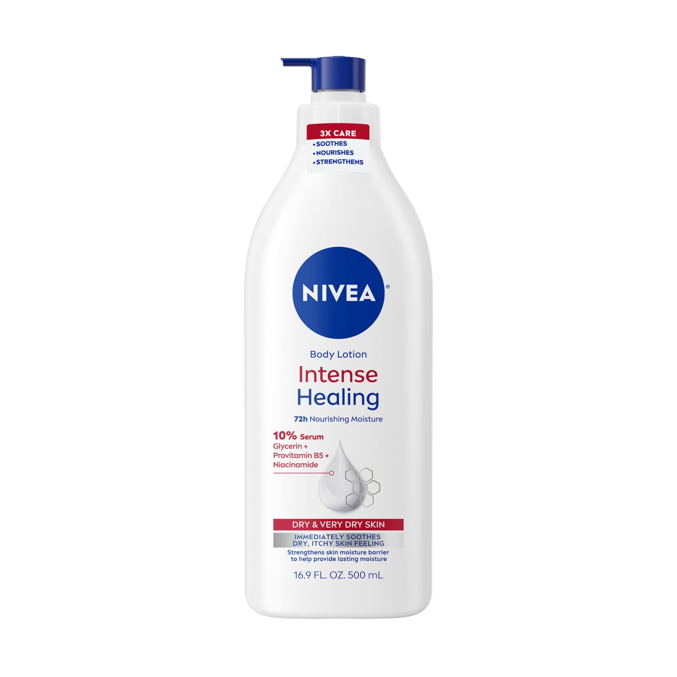 NIVEA Intense Healing Body Lotion for Very Dry, Itchy Skin with Glycerin, Provitamin B5 and Niacinamide, 72-Hour Body Moisturizer, 16.9 Fl Oz Pump Bottle 16.9 Fl Oz (Pack of 1)