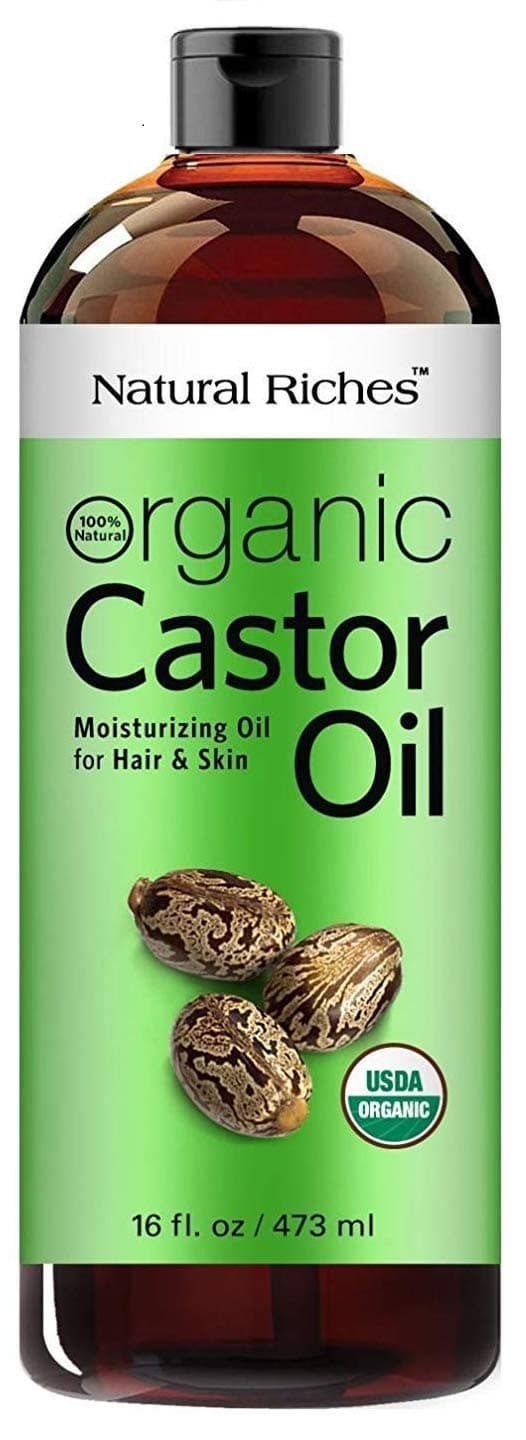 Natural Riches Organic Castor Oil - Cold Pressed, USDA Certified for Hair Growth, Thicker Eyelashes, Eyebrows - Moisturizes Dry Skin and Hair, Helps with Dandruff - Hexane-Free, 16 fl. oz. Castor Oil 16 Fl Oz (Pack of 1)