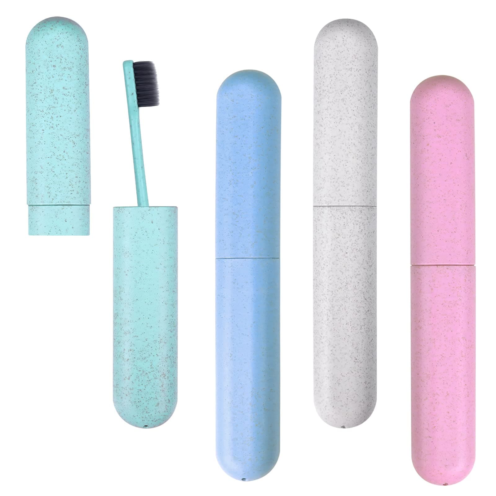 Hooqict 4 Pack Travel Toothbrush Case Portable Travel Toothbrush Holder Plastic Toothbrush Container Protector Cover for Traveling, Camping, Home, School, Business Green, Blue, White, Pink