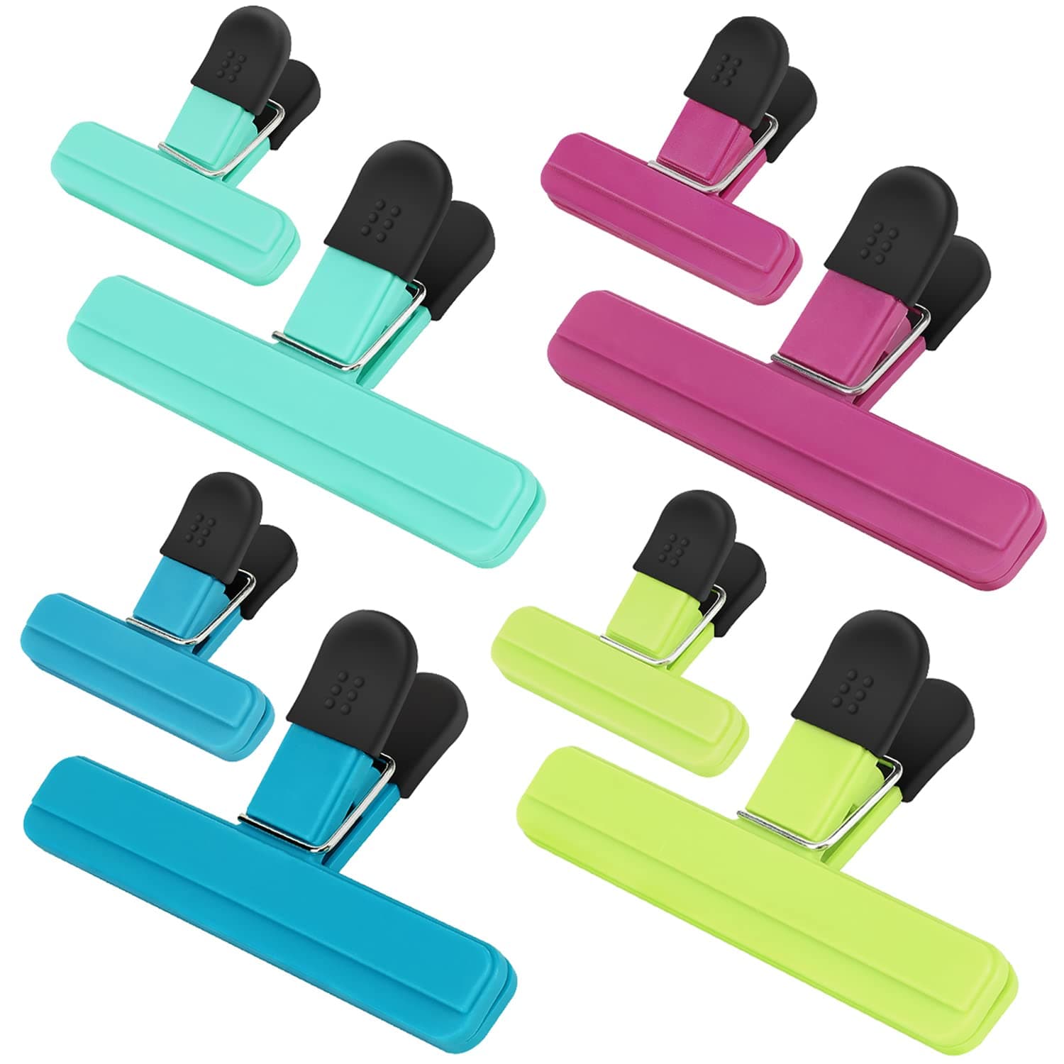 TACGEA Chip Clips, 8 Pack Food Clips, Upgrade Wide Open Bag Clips for Food Storage with Air Tight Seal Grip (4 x L, 4 x S) 8 pack (4*large, 4*small)