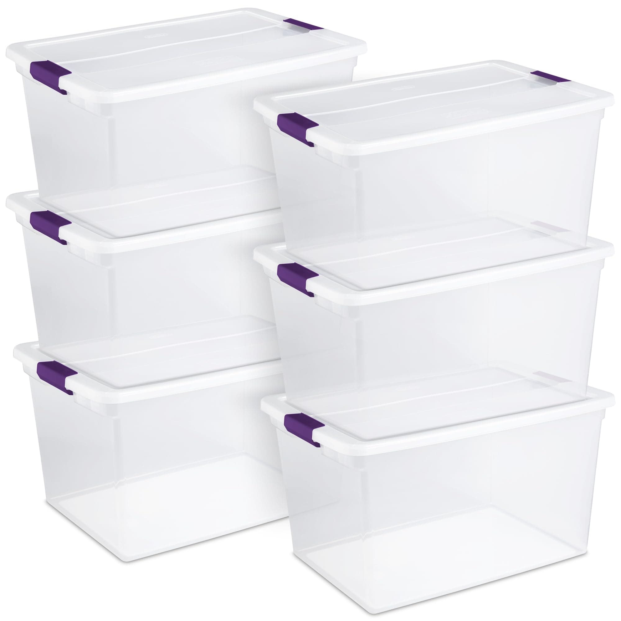 Sterilite 6-Pack Plastic Storage Bin w/ Latch Lid, ClearView Stackable Containers, 66 Qt 66 Quart 6 Pack