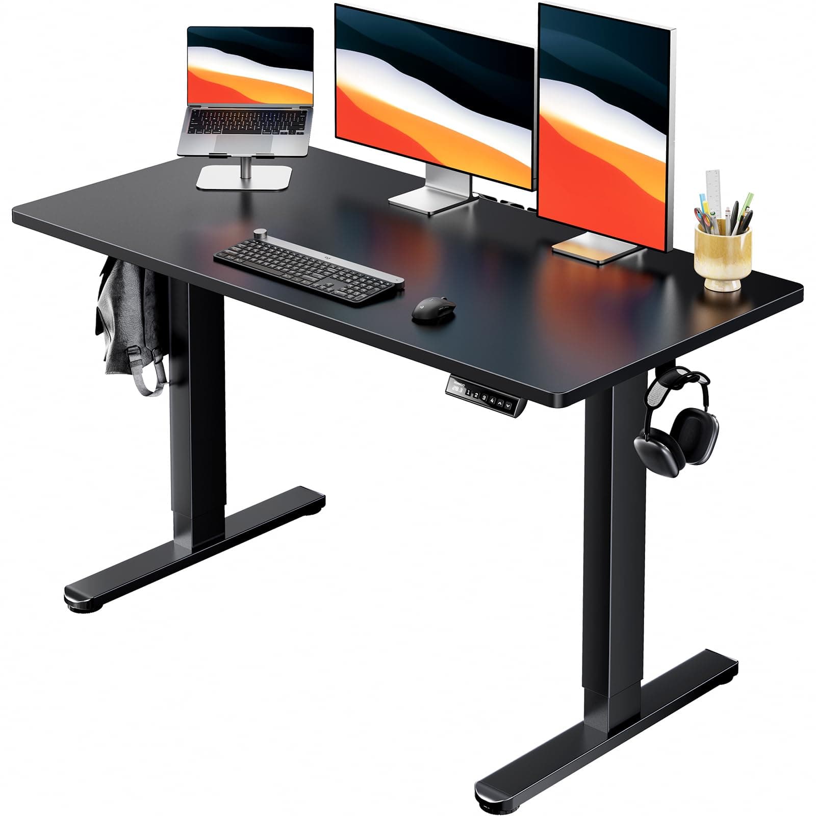 HUANUO Electric Standing Desk, 48" x 24" Whole Piece Desktop, Adjustable Height Computer Desks, 4 Height Memory Settings, Sit Stand Up Desk for Home Office, Black 48" x 24" Black