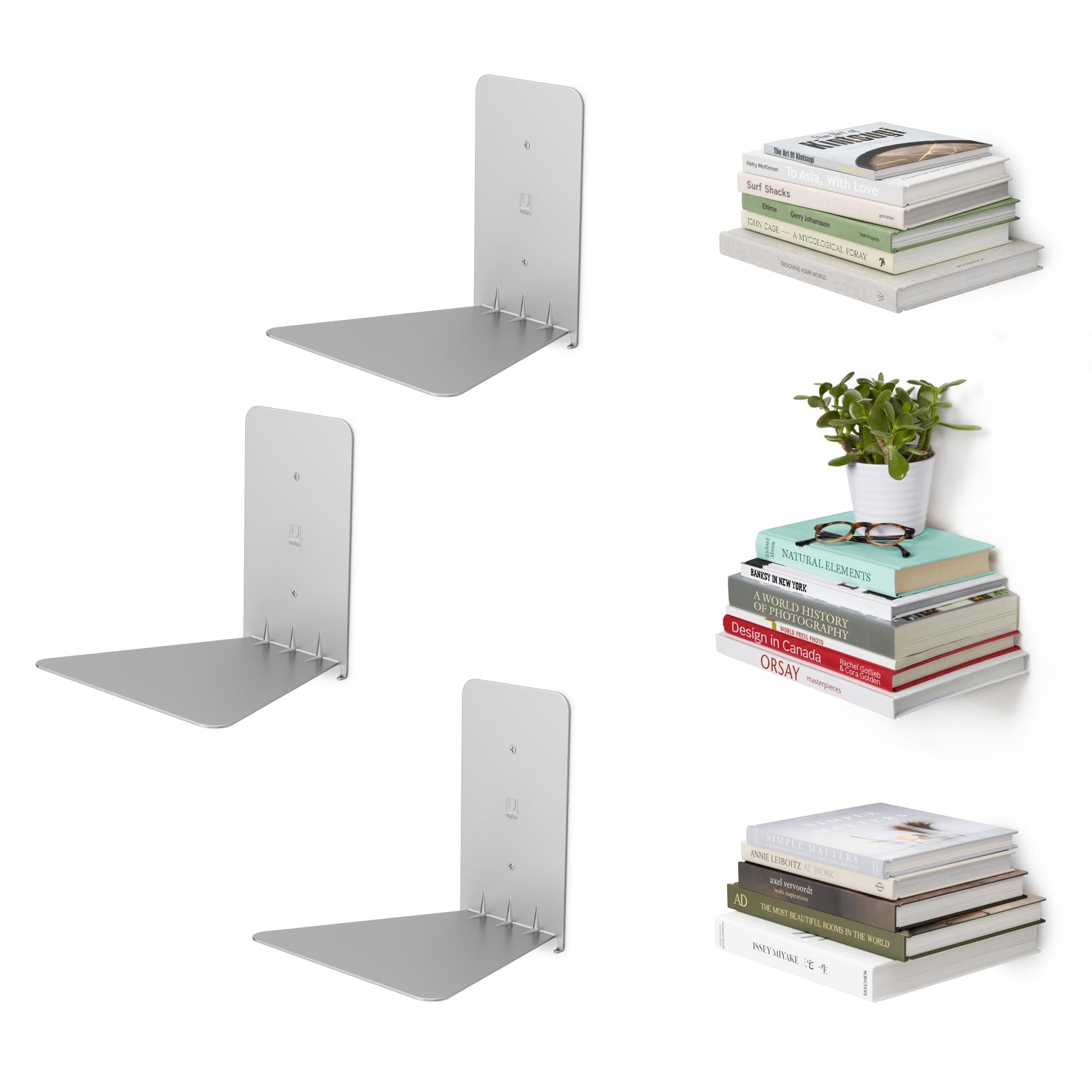Umbra 330639-560 Conceal Floating Bookshelf, Set of 3, Small, Silver Set of 3, Small Silver