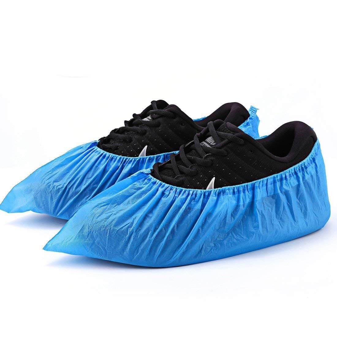 Shoe Covers Disposable Non Slip -100 Pack(50 pairs) 15.7'' Hygienic Waterproof Foot Booties Covers Recyclable Shoe Booties Covers for Indoors, Fits Up to US Men's 11 & US Women's 13 Plastic (CPE)