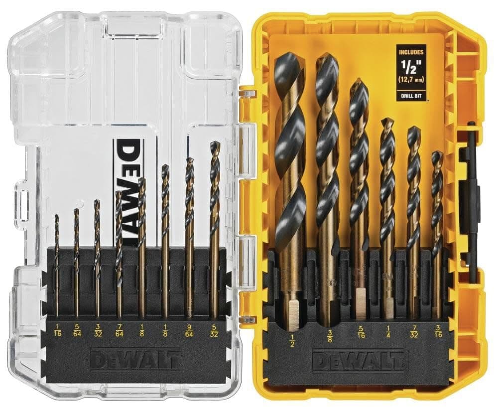 DEWALT Drill Bit Set, 3-Flats Shank,14-Piece, 135 Degree Split Point, for Plastic, Wood and Metal (DWA1184) 14 piece set (Pack of 1)