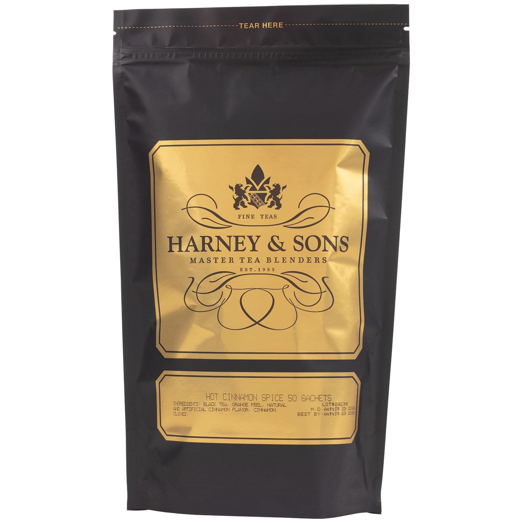 Harney & Sons Hot Cinnamon Spice, Bag of 50 Sachets, Black Tea w/Orange Pieces and Cloves (Pack of 1) (Packaging may vary) Cinnamon 50 Count (Pack of 1)