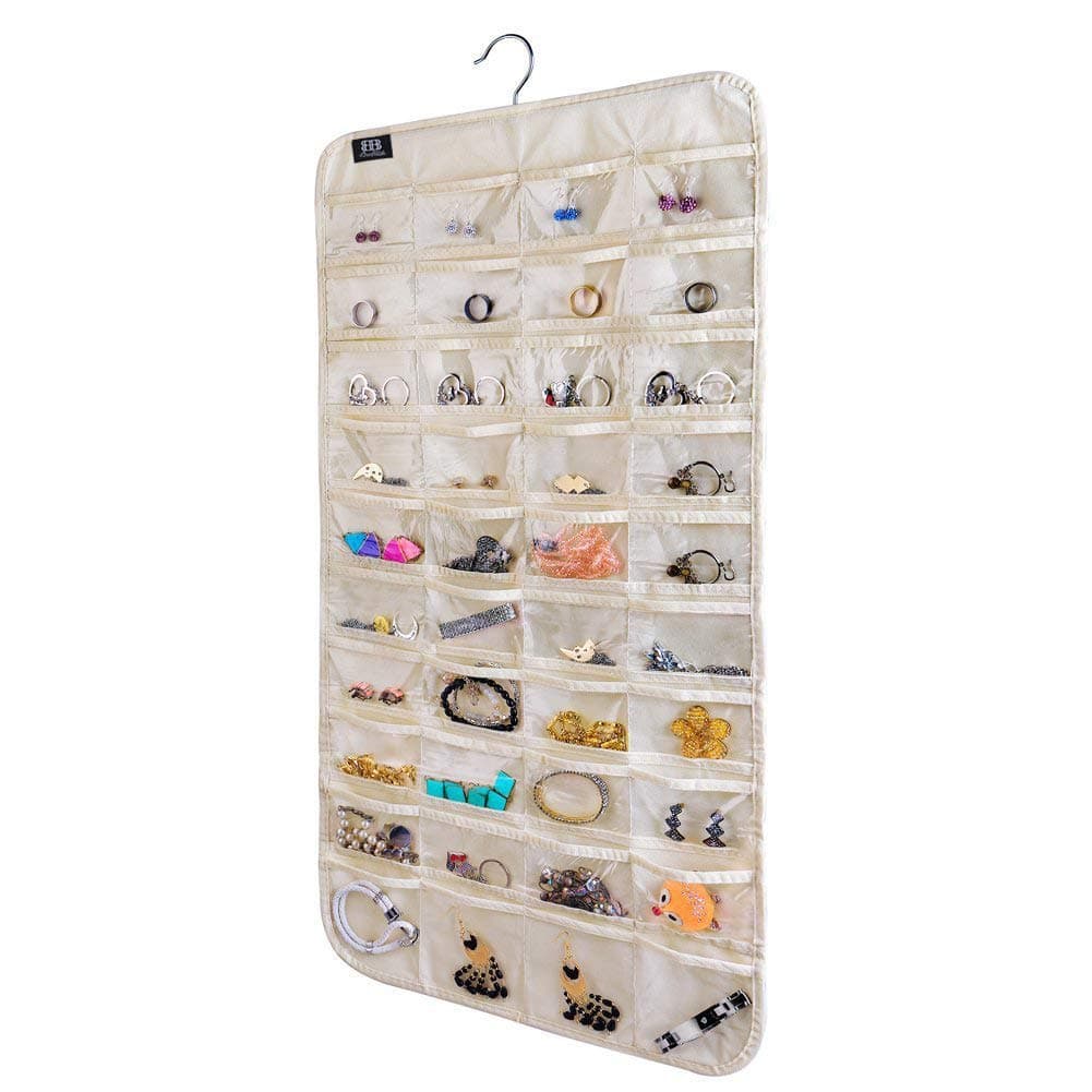 BB Brotrade Hanging Jewelry Organizer,Accessories Organizer,80 Pocket Organizer for Holding Jewelries(Beige)