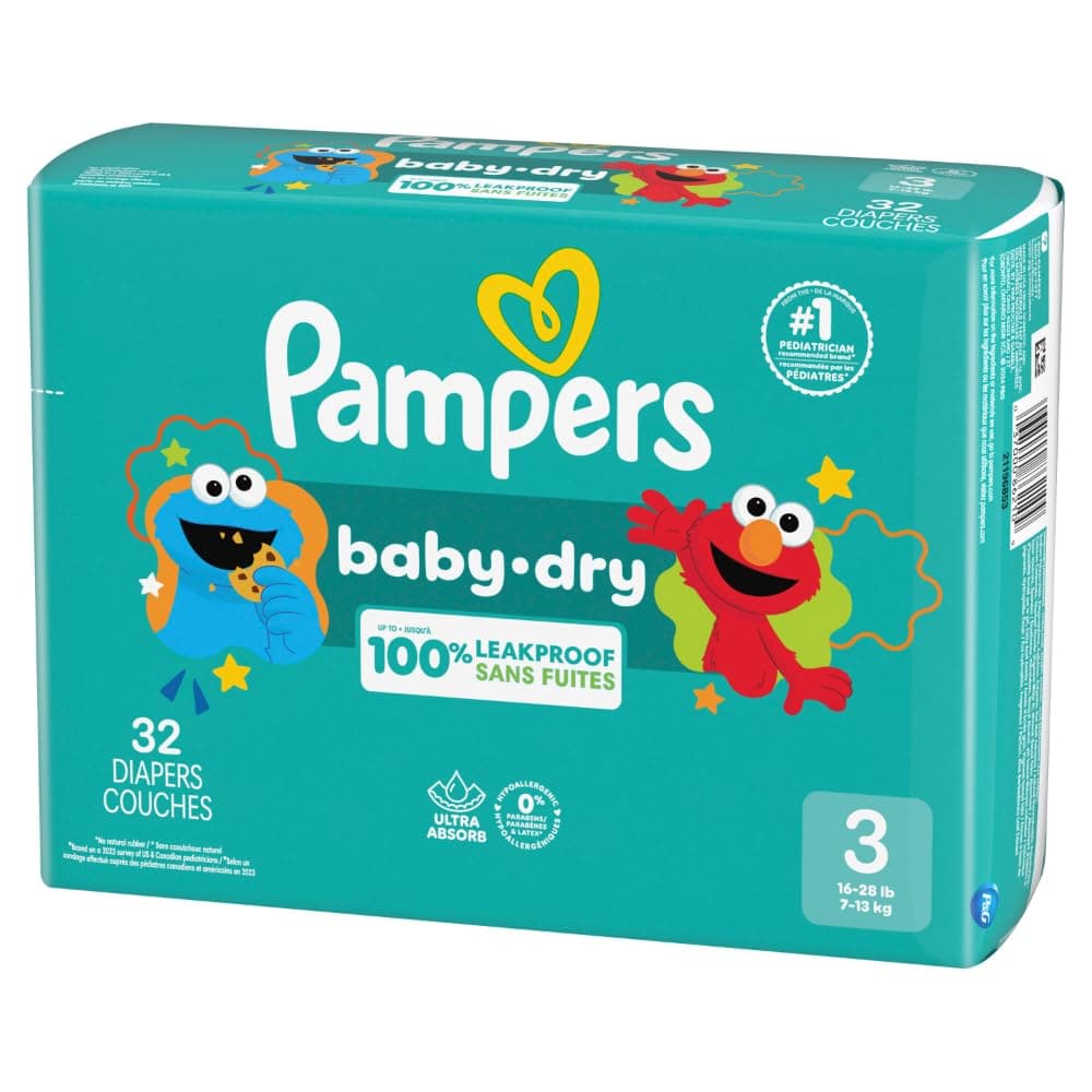 Pampers Diapers - Baby Dry - Size 3, 32 Count, Absorbent Disposable Infant Diaper (Packaging May Vary) Size 3 32