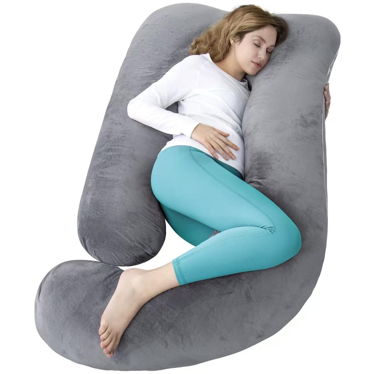 60 Inch Pregnancy Pillow for Sleeping, Extra Large U Shaped Body Pillow, Maternity Pillow for Pregnant Women with Velvet Cover (Dark Grey)