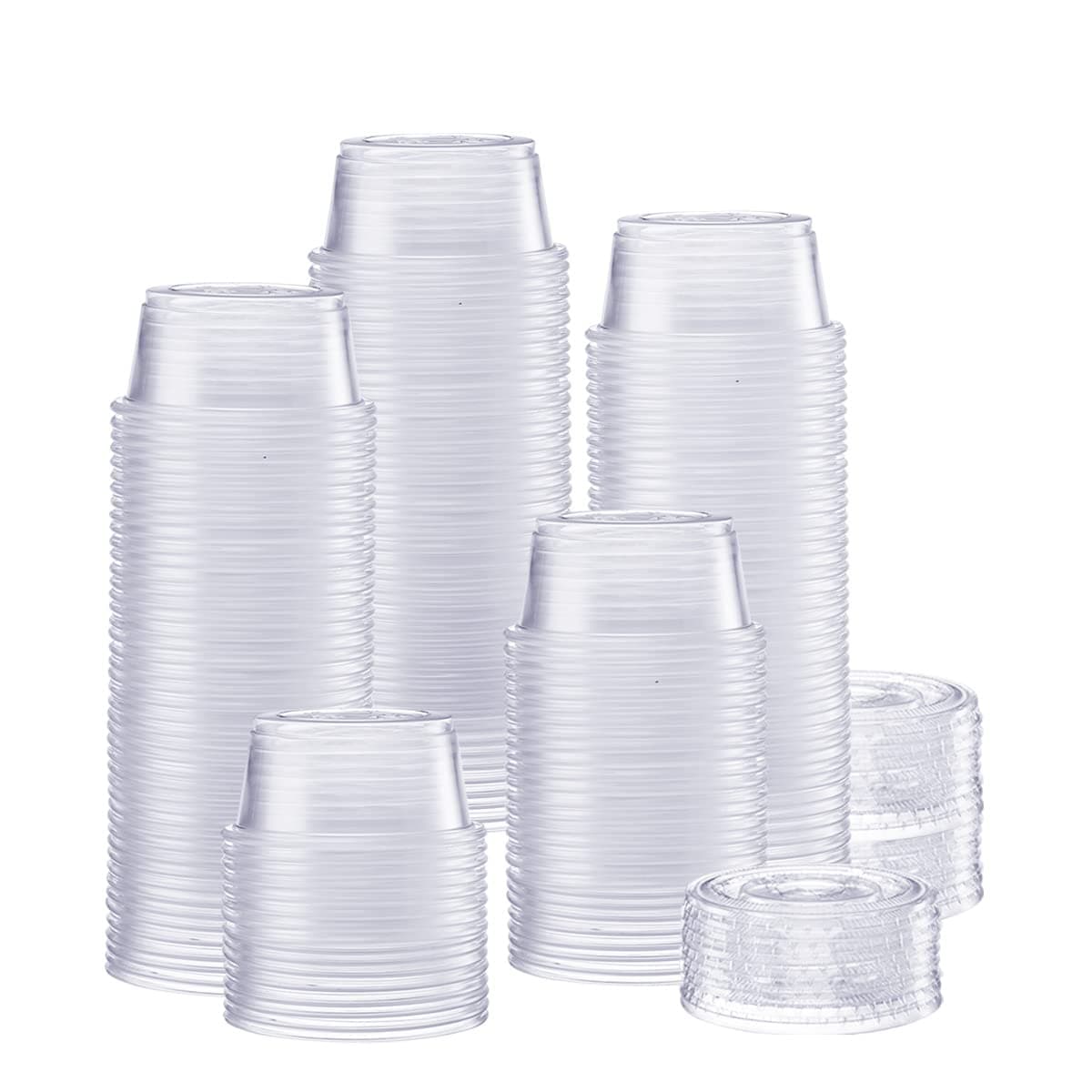 GUSTO [2 oz. - 200 Count Clear Disposable Plastic Portion Cups with Lids - Soufflé Cups, Jello Shot Cups With Lids, Clear Plastic Containers Perfect for salad Dressing and More
