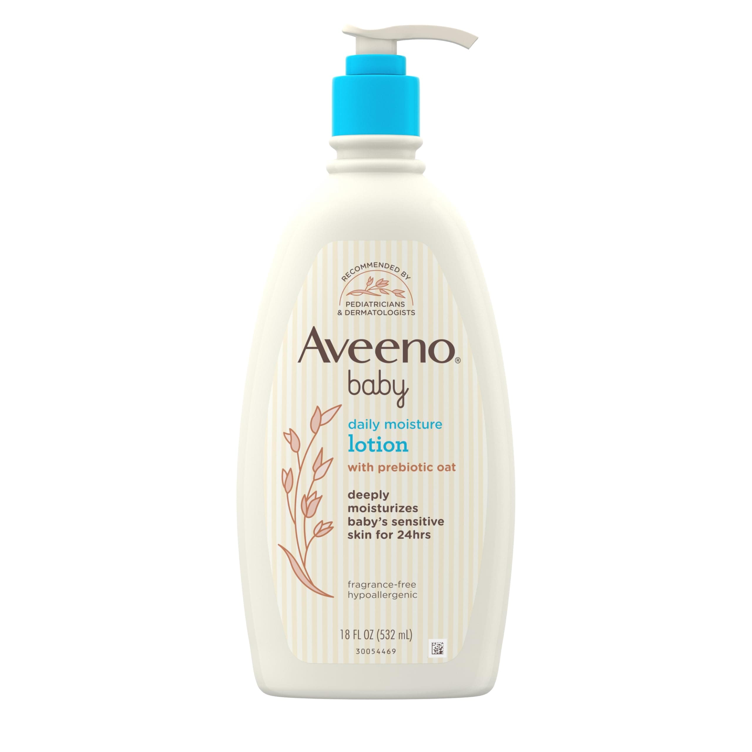 Aveeno Baby Daily Moisture Body Lotion for Sensitive Skin, Hypoallergenic Moisturizing Baby Lotion with Nourishing Oatmeal to Deeply Moisturize Baby's Skin, Fragrance-Free, 18 fl. oz 18 Fl Oz (Pack of 1)
