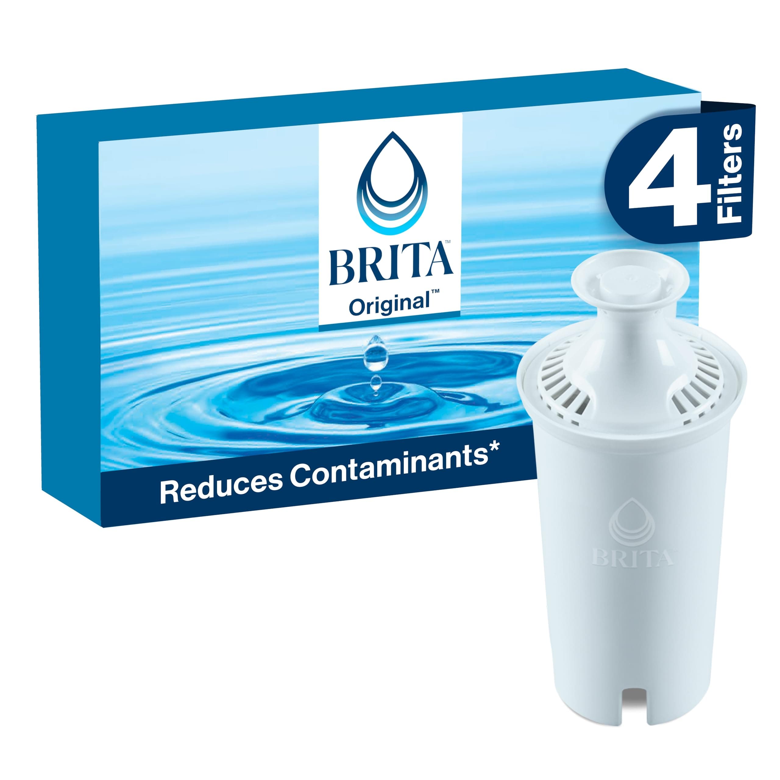 Brita Standard Water Filter for Pitchers and Dispensers, BPA-Free, Reduces Copper, Cadmium and Mercury Impurities, Lasts Two Months or 40 Gallons, Includes 4 Filters for Pitchers 4 Count