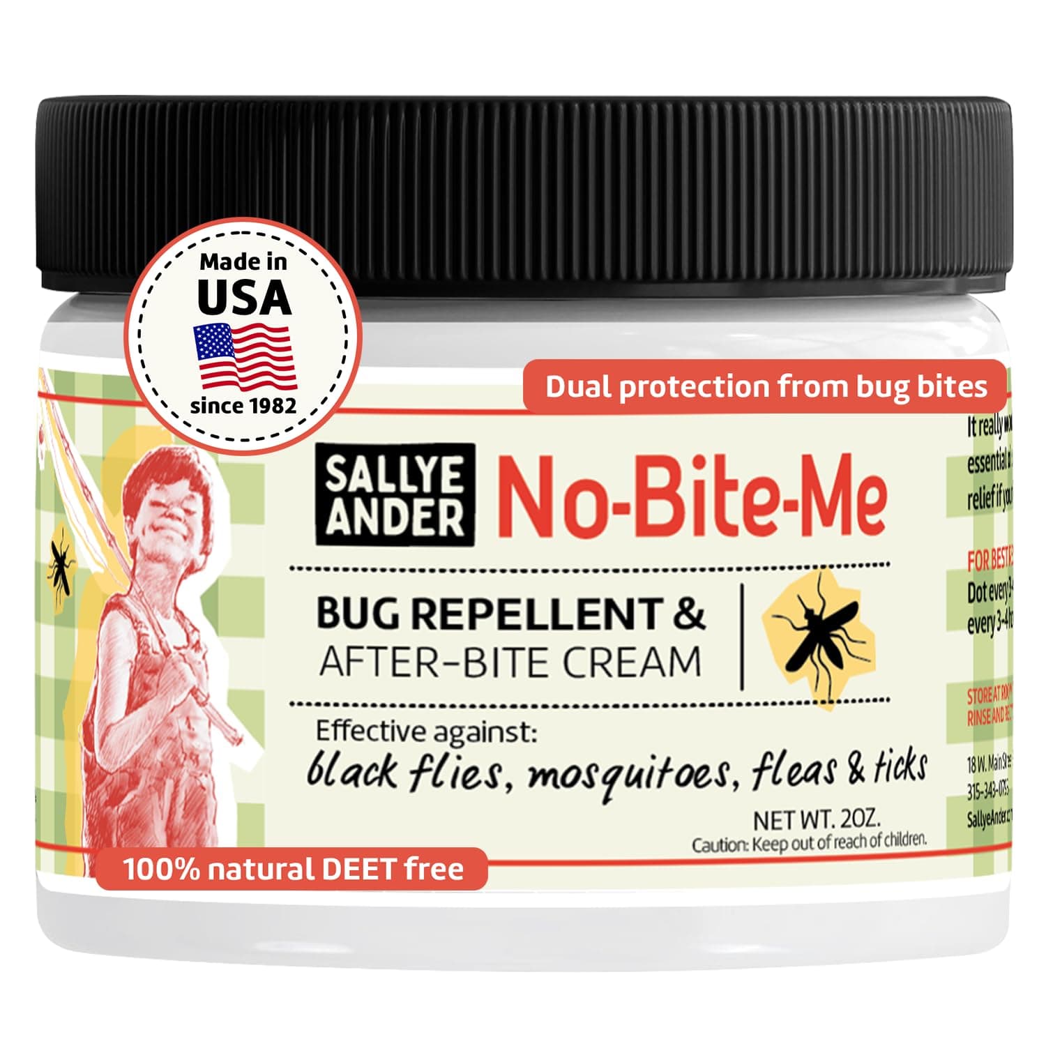 SALLYEANDER No Bite Me All-Natural Bug & Insect Repellent - Anti Itch Cream - 2 oz - Safe for Kids and Infants - Repels Mosquitoes, Black Flies, Fleas, and Ticks 2 Ounce (Pack of 1)