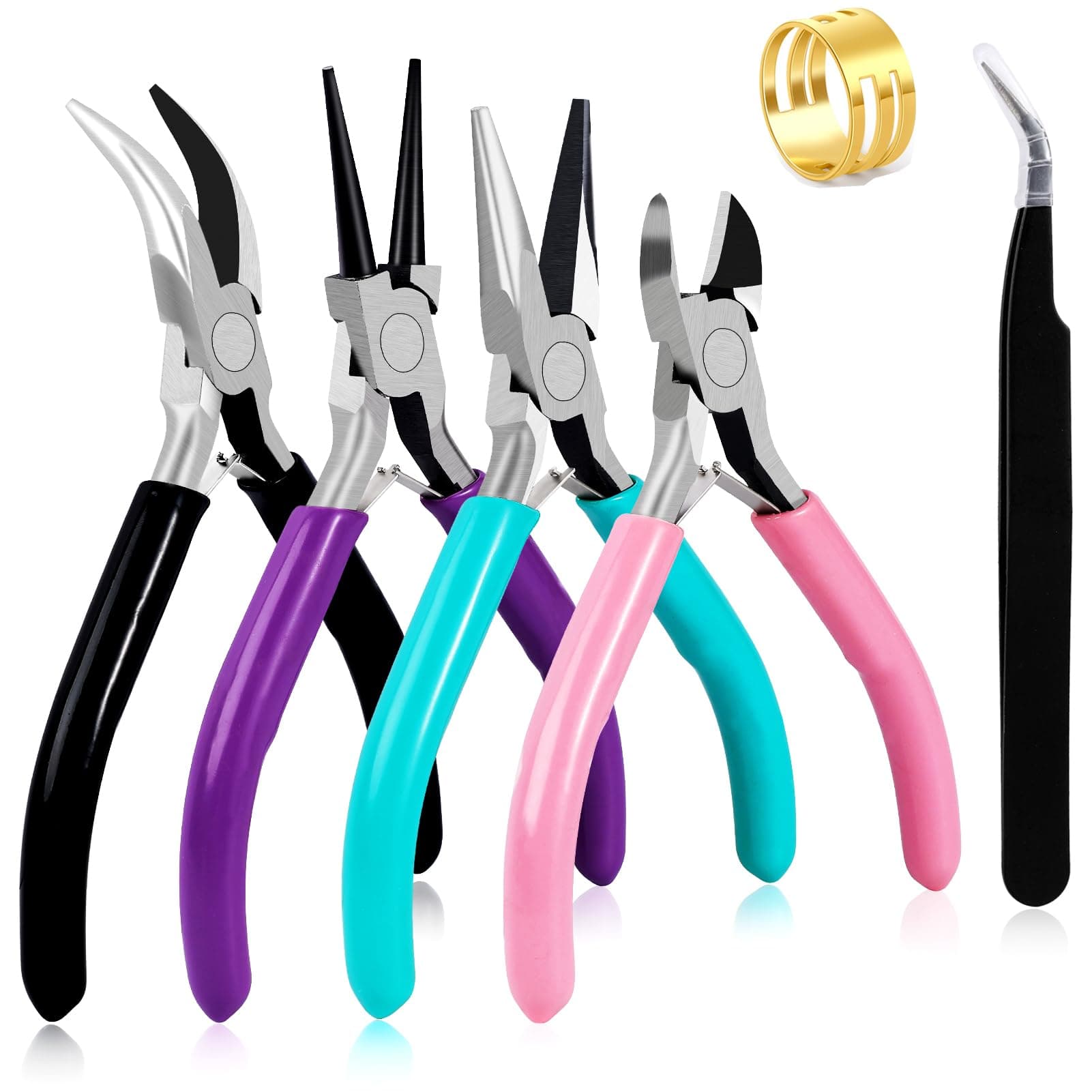 4Pcs Jewelry Pliers Set Jewelry Making Pliers Tools Kit Include Jewelry Making Needle Nose Chain Nose Round Bent Pliers Wire Cutter for Bracelet Beading DIY Craft Jewelry Making Supplies Ch Mix Color