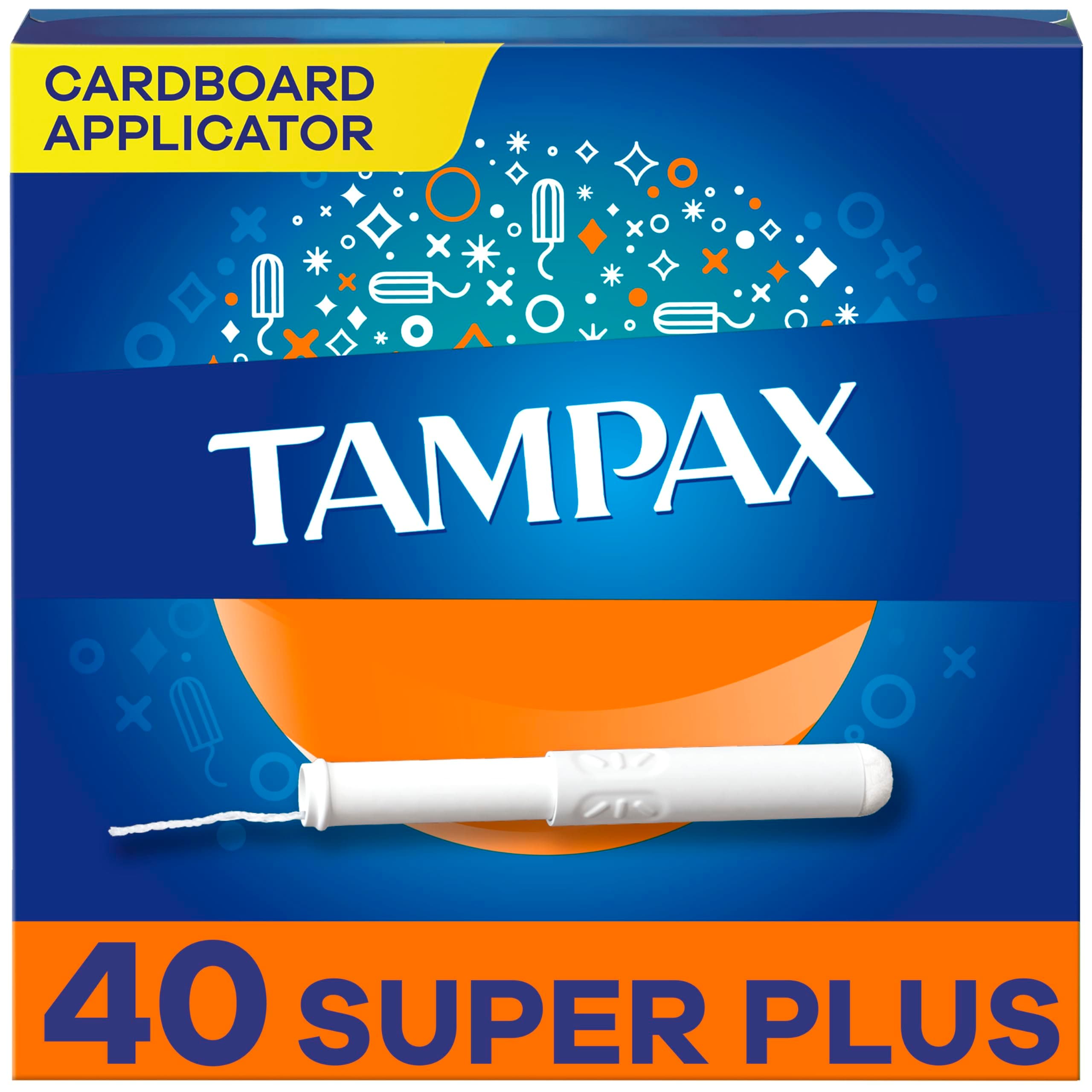 Tampax Cardboard Tampons for Women Super Plus Absorbency, Anti-Slip Grip, LeakGuard Skirt, Unscented, 40 Count