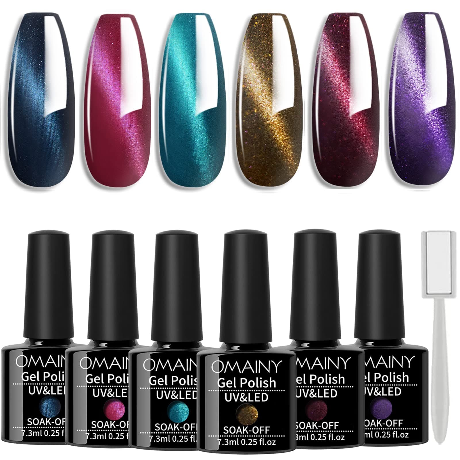 Gel Nail Polish Set -Cat Eye Magnetic Nail Polish Soak Off UV LED Nail Art Varnish Manicure Set (With Magnet As Gift,7.3Ml) 6MY-001