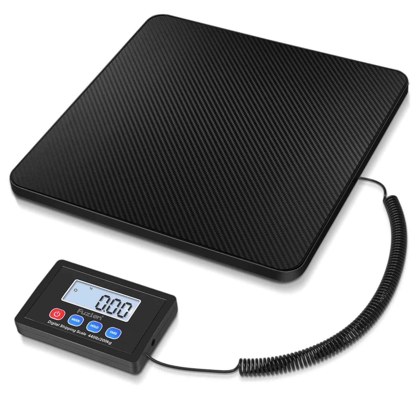Fuzion Shipping Scale, 440LB x 10g High Accuracy Postal Scale, Hold/Tare Function, Digital Shipping Postal Scale for Packages, Postage, Luggage, Mailing, Battery & AC Adapter Included PS4B(Carbon Fiber) Black