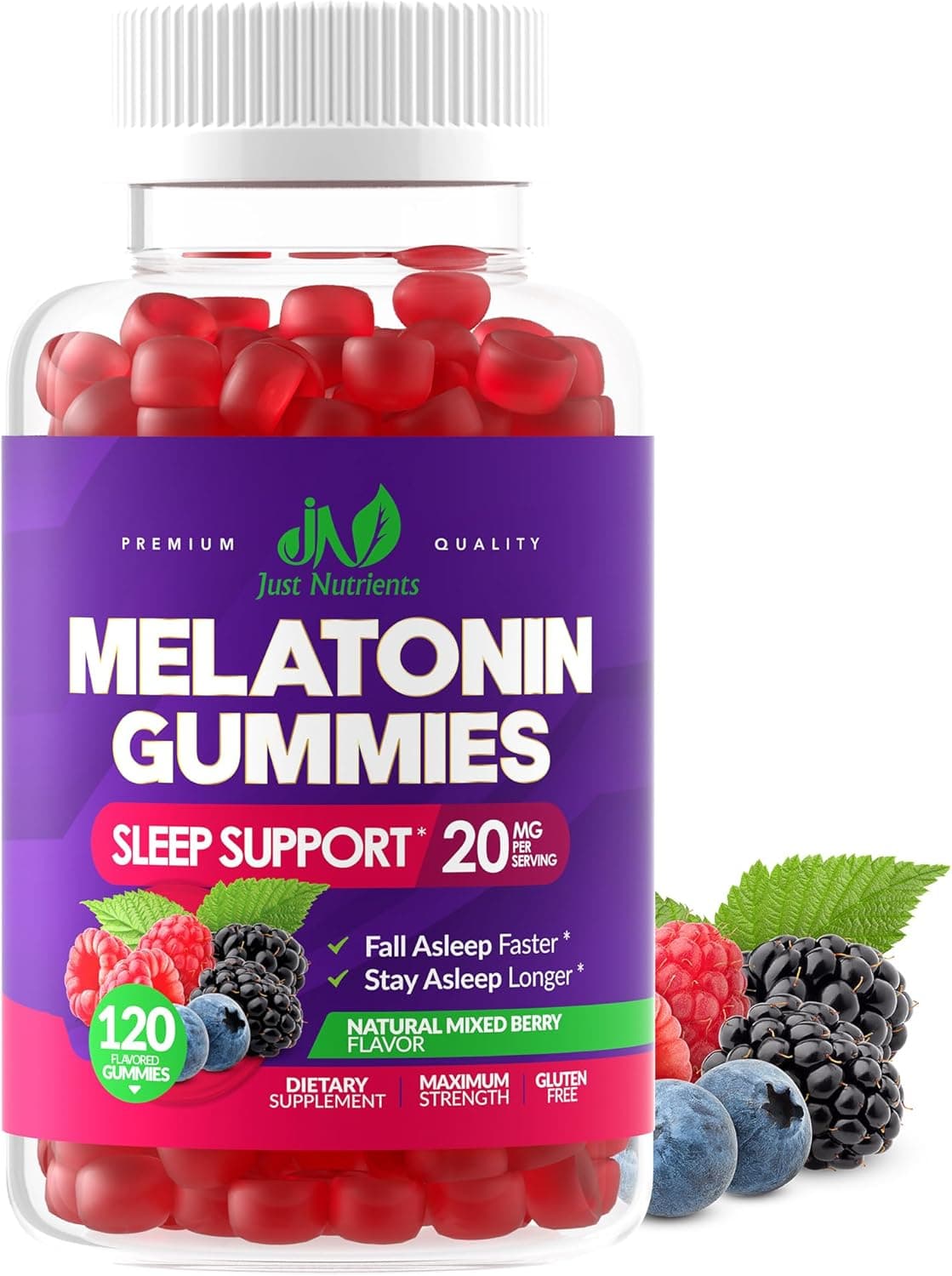Melatonin 20mg Gummies for Adults (120 Count) - Maximum Strength Sleep Support with 10mg of Melatonin Per Gummy - Gluten-Free, Non-GMO, Vegetarian, Great Tasting Mixed Berry Flavor - 60 Servings 120 Count (Pack of 1)