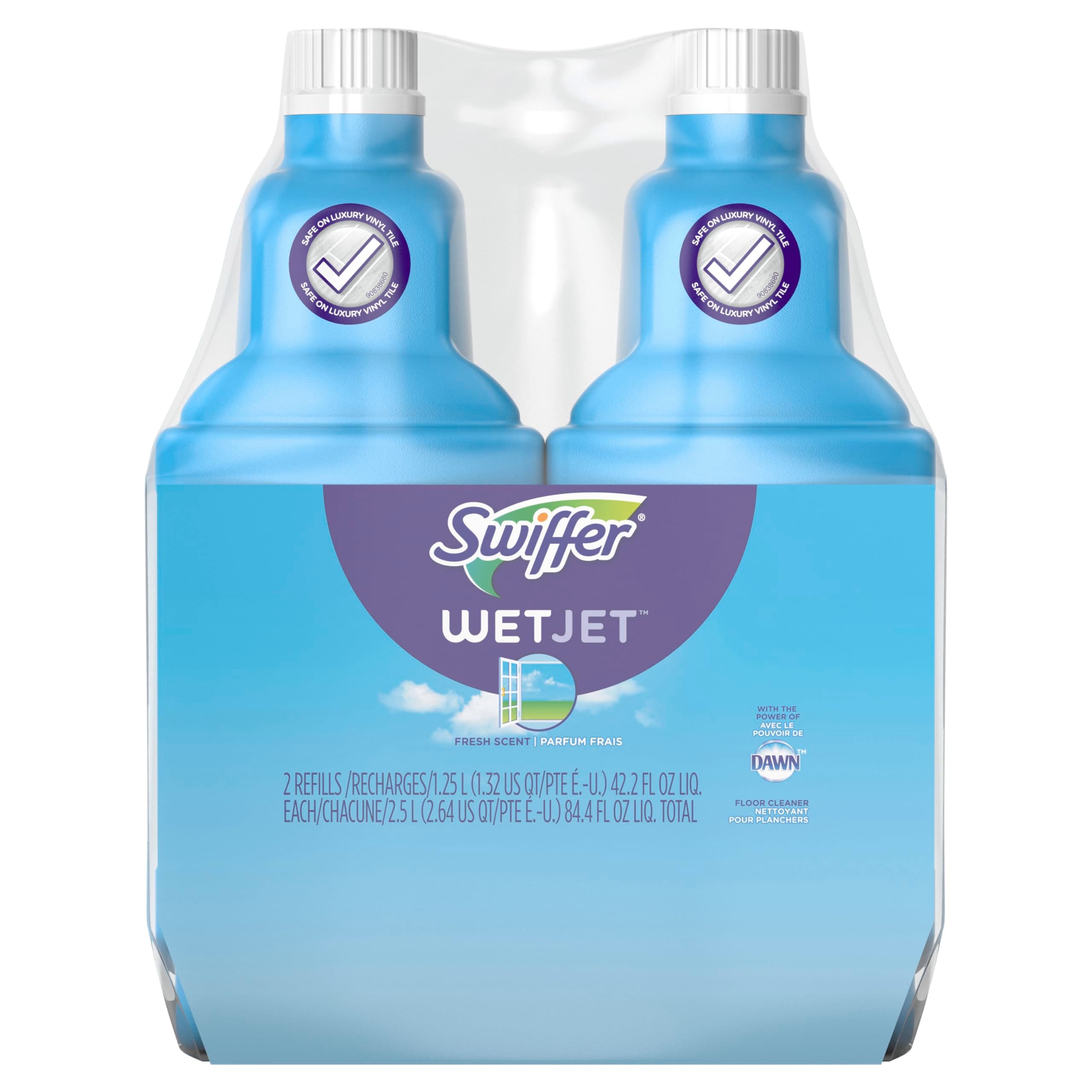 Swiffer Wetjet Hardwood Floor Mopping and Cleaning Solution Refills, All Purpose Cleaning Product, Open Window Fresh Scent, 1.25 Liter, 2 Pack (Packaging may vary) 84.4 Fl Oz (Pack of 1)