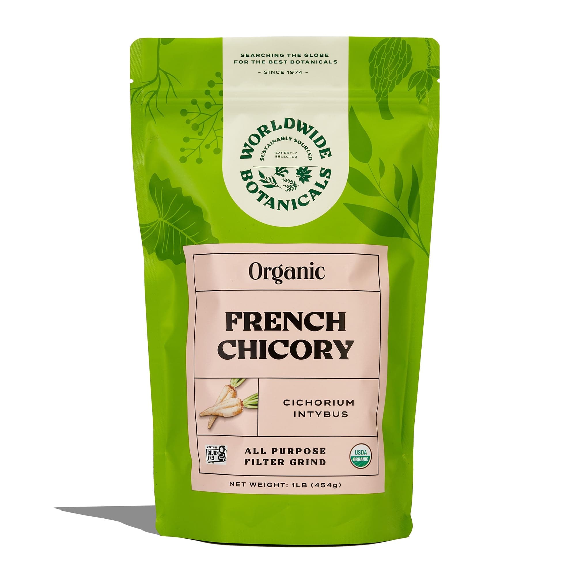 Worldwide Botanicals Organic French Chicory Root, 1 Pound - Brew Like Coffee, Blend Roasted Chicory Root With Coffee, Acid Free, Caffeine Free, Kosher 1 Pound (Pack of 1)