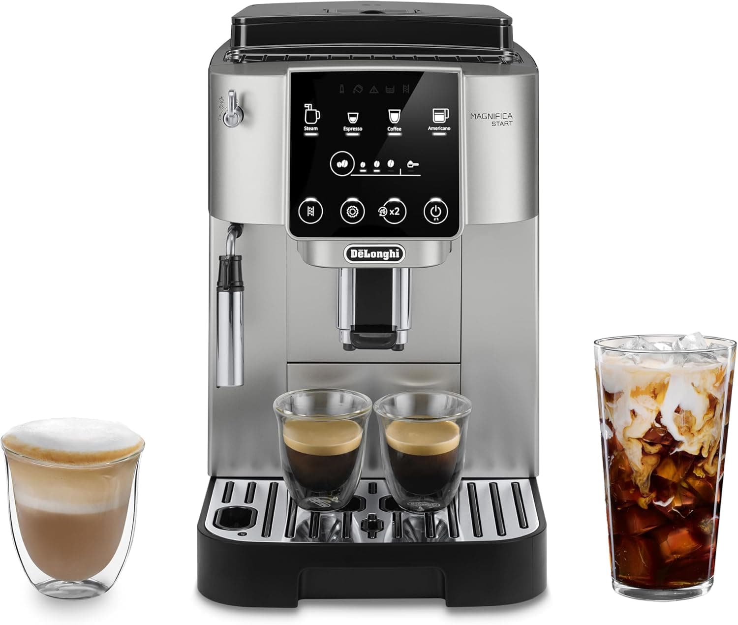 De'Longhi Magnifica Start Automatic Espresso Machine with Manual Milk Frother & Built in Grinder - 3 One-Touch Recipes, Easy-to-Clean, Home Barista Coffee Maker for Lattes, Cappuccino, Iced Coffee Magnifica Start Silver