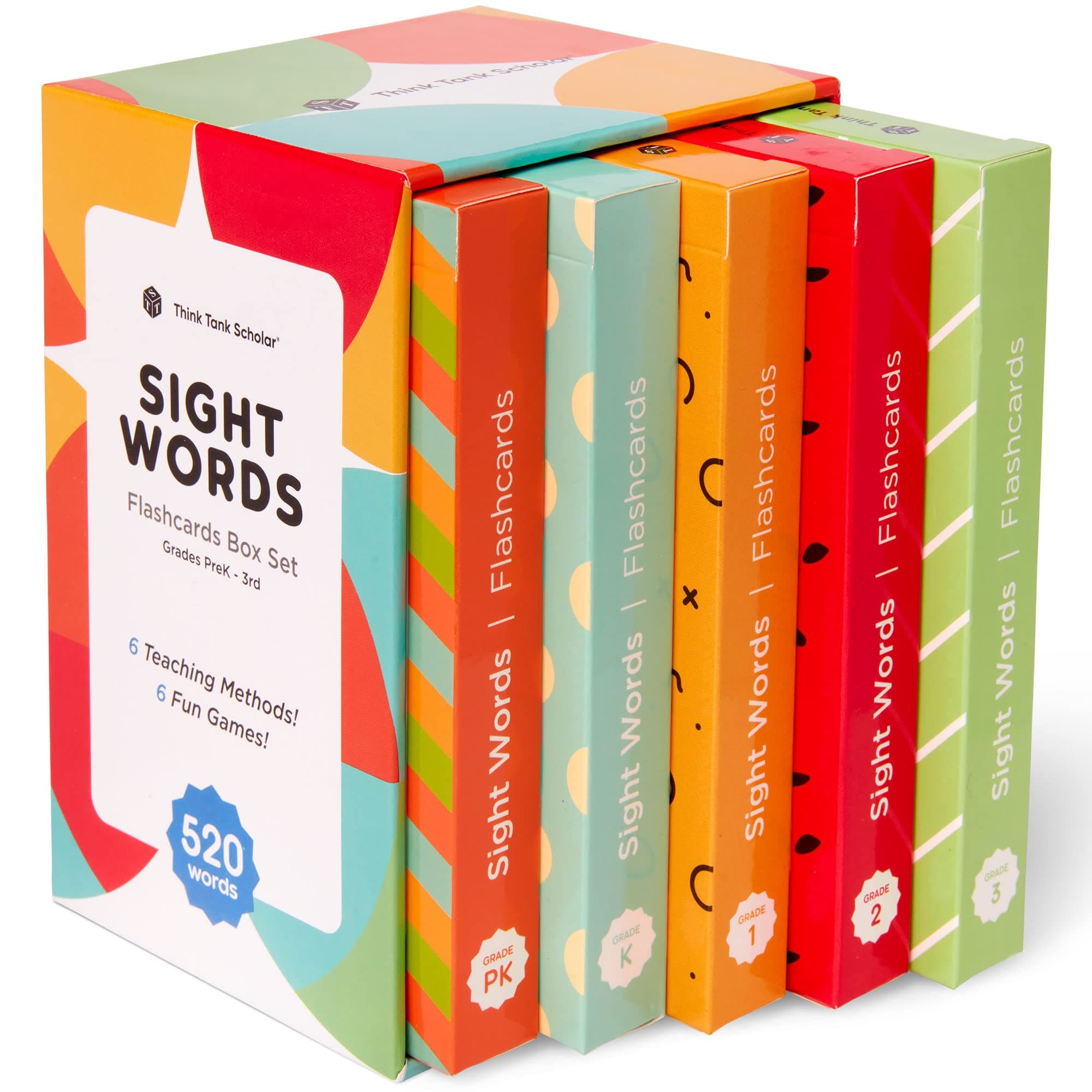 Think Tank Scholar Sight Words Flash Cards – 520 High Frequency Words for Kids Ages 3–9 – Dolch & Fry List – Award-Winning Reading Tool for Preschool, Kindergarten, 1st, 2nd, 3rd Grade – Classroom Set Sight Words Bundle