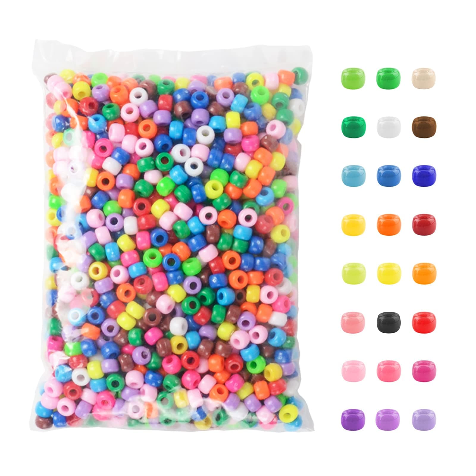 Simetufy 1200 Pcs Plastic Pony Beads for Bracelet Making, Multi-Colored Beads for Hair Braiding, DIY Crafts, Kandi Jewelry, Key Chains and Ornaments Decorations 24 Assorted Colors Classic