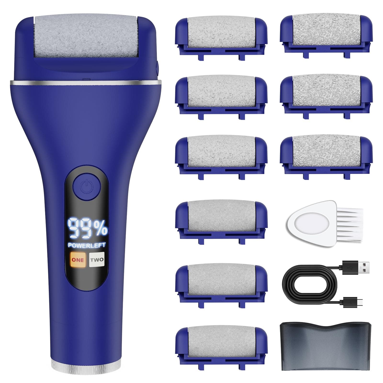Electric Callus Remover for Feet, Rechargeable Portable Electronic Foot Callus Remover 2-in-1 Wet/Dry Foot Scrubber Electric Toot File for Hard Cracked Dry Dead Skin(Blue) Bigger-head Blue