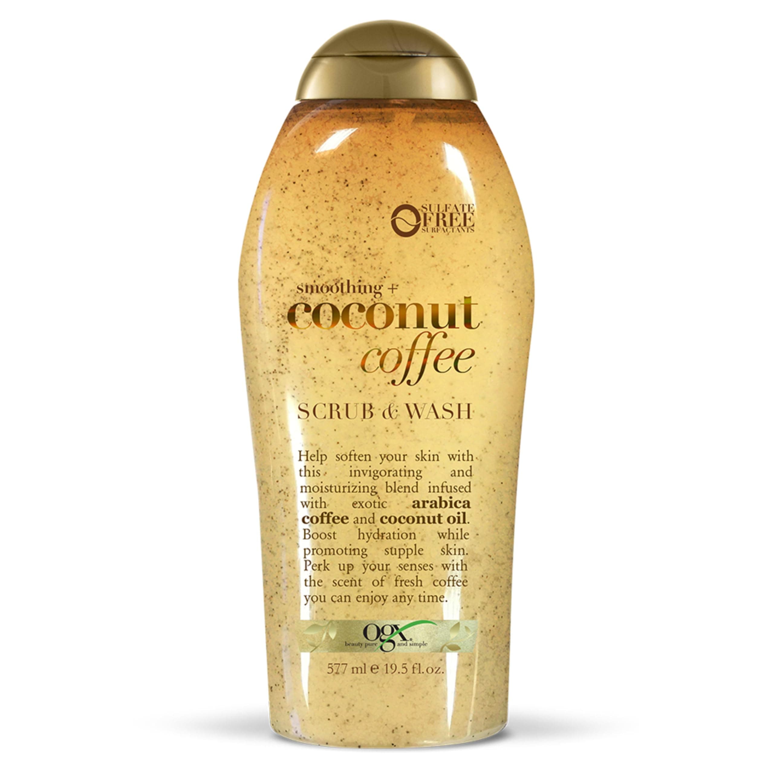 OGX Smoothing + Coconut Coffee Exfoliating Body Scrub with Arabica Coffee & Coconut Oil, Moisturizing Body Wash for Dry Skin, Paraben-Free with Sulfate-Free Surfactants, 19.5 Fl Oz 19.5 Fl Oz (Pack of 1)