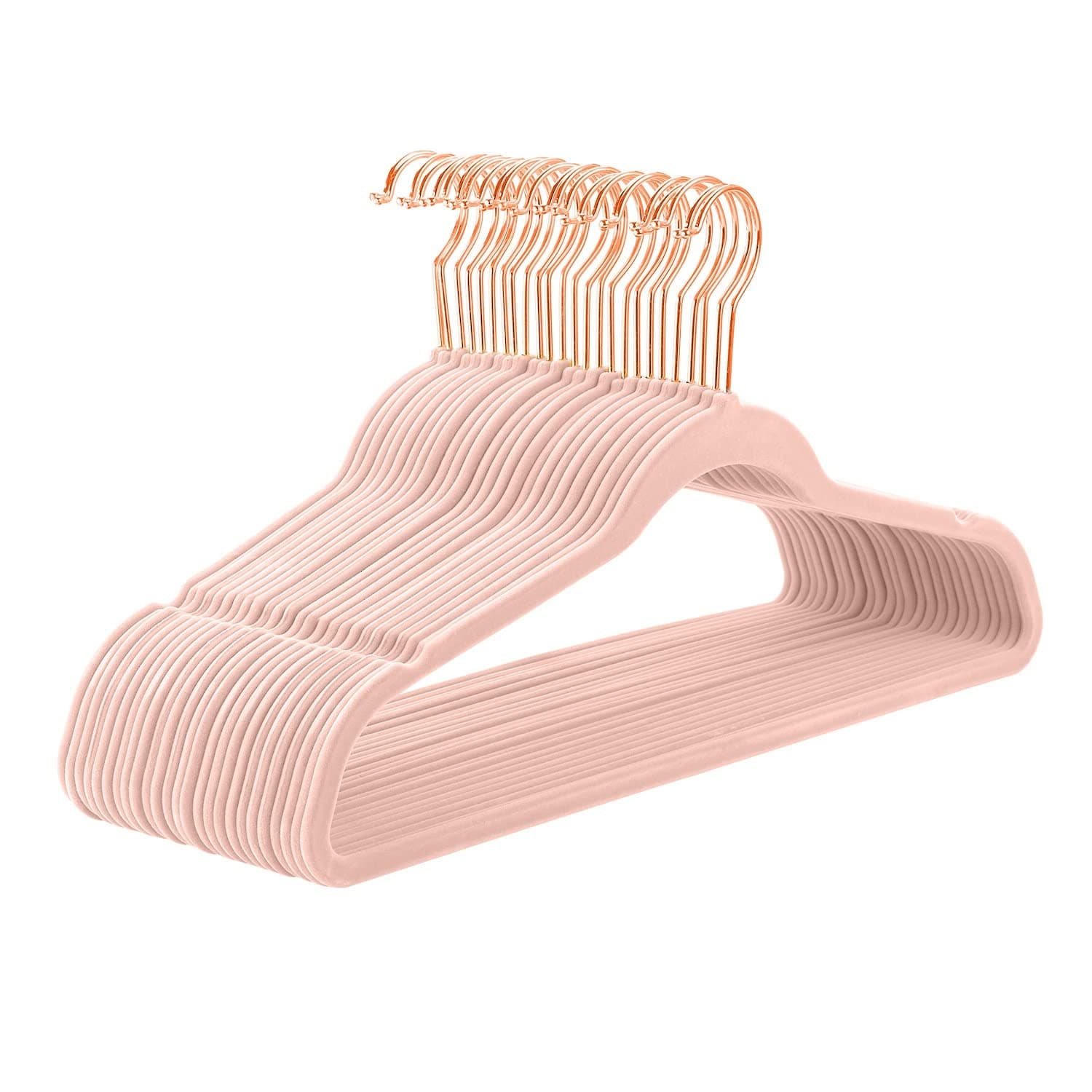 MIZGI Premium Velvet Hangers (50 Pack) Heavy Duty - Non Slip Felt Hangers - Blush Pink - Rose Gold 360 Degree Swivel Hooks,Space Saving Clothes Hanger,Durable Strong Hanger for Suits,Coats,Dress Blush Pink/Rose Gold 50-Pack
