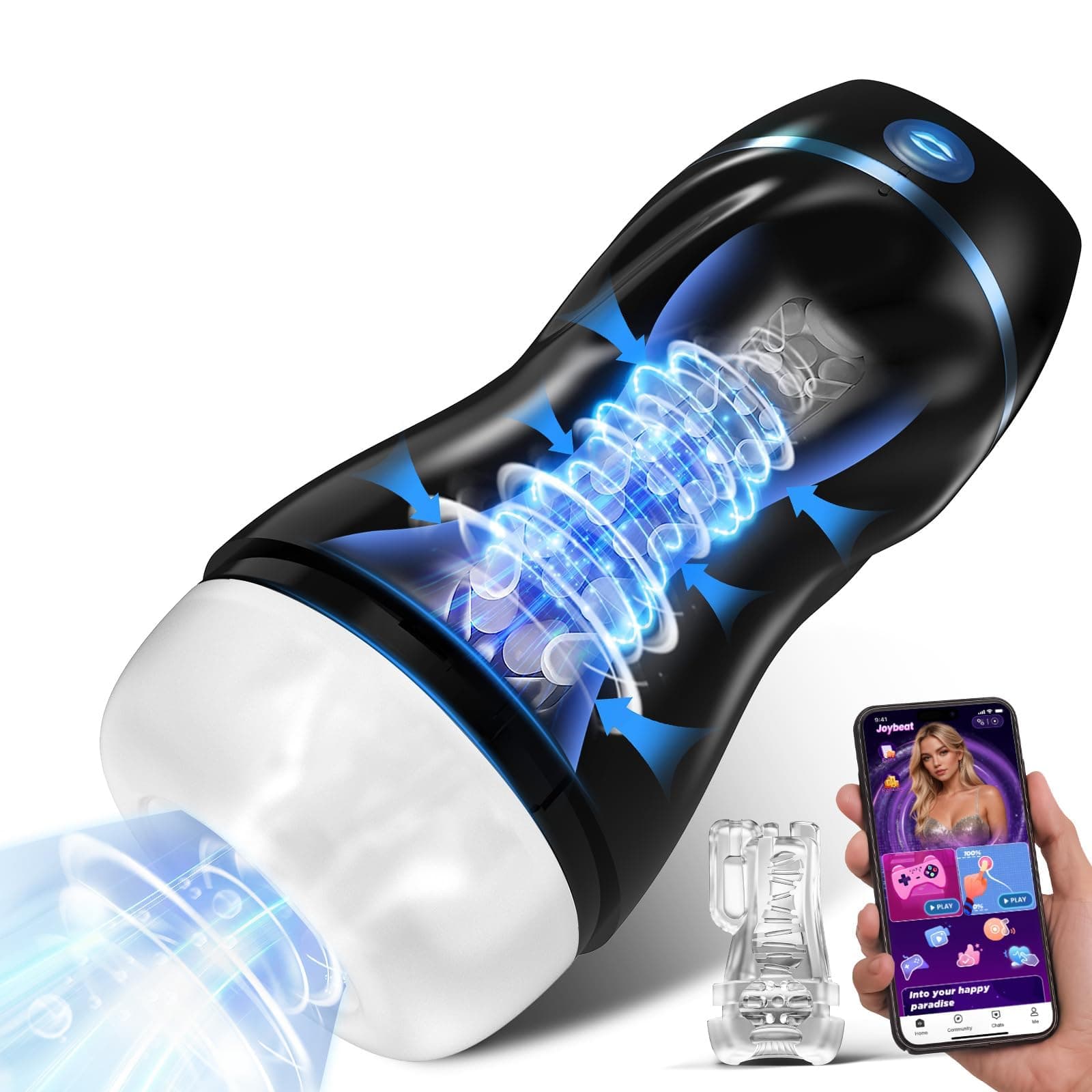 AI Interactive Sucking Male Masturbators - 7 Vibration & Suction Hands Free Pocket Pussy Male Stroker with 3D Realistic Textured, Blowjob Toy Penis Pump Adult Male Sex Toys for Men Erotic Massage Kits Black