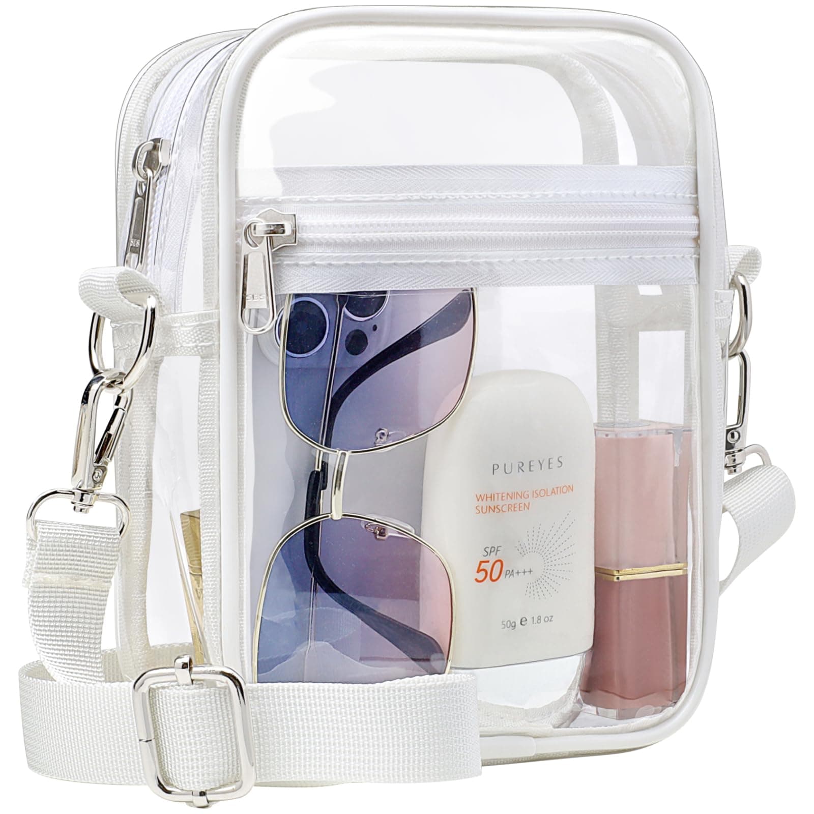 PACKISM Clear Bag for Stadium Events - Small Clear Purses for Women Crossbody Messenger Bag for Concerts Sporting Events Mini Ardent White