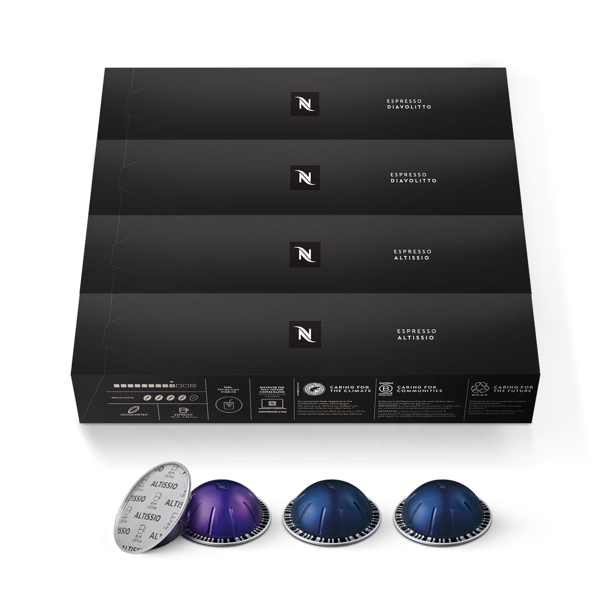 Nespresso Capsules Vertuo, Espresso Bold Variety Pack, Medium and Dark Roast Coffee, 40-Count Espresso Pods, Brews 1.35oz.