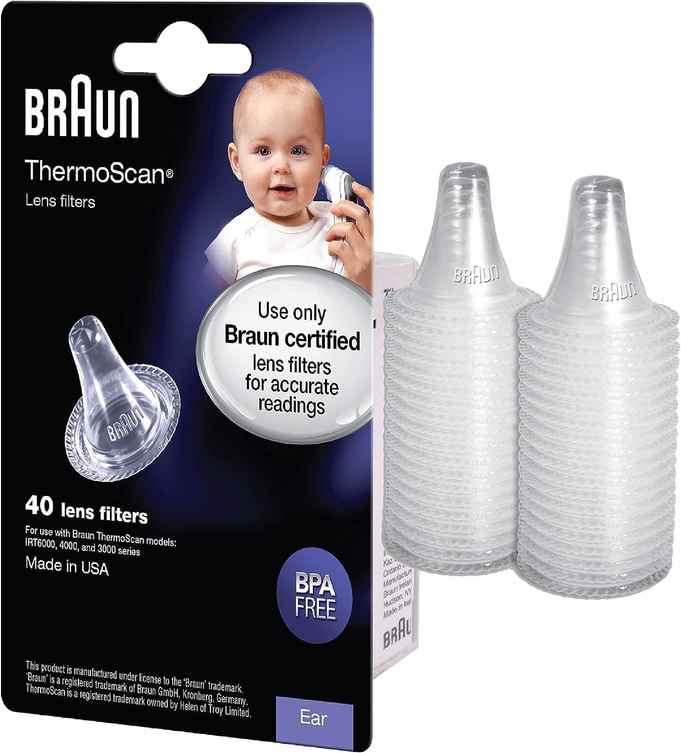 Braun ThermoScan Lens Filters for Ear Thermometer, Disposable Covers, Clear, 40 Count 40 Count (Pack of 1)