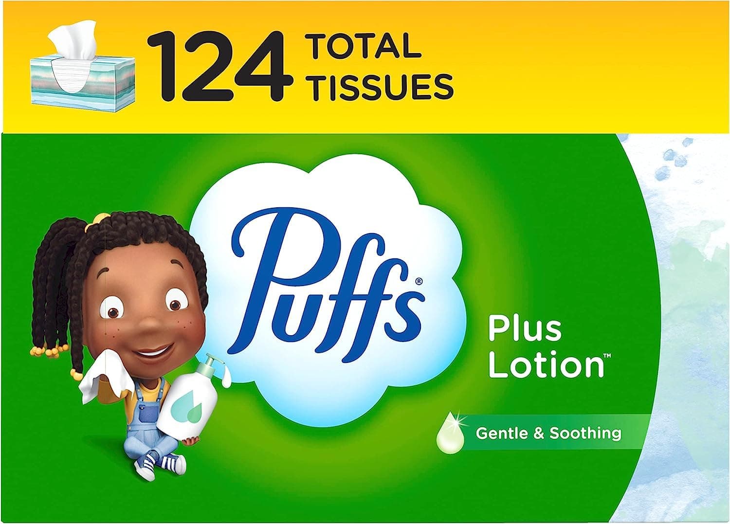 Puffs Plus Lotion Facial Tissue, 1 Family Box, 124 Tissues Per Box 124 Count (Pack of 1)