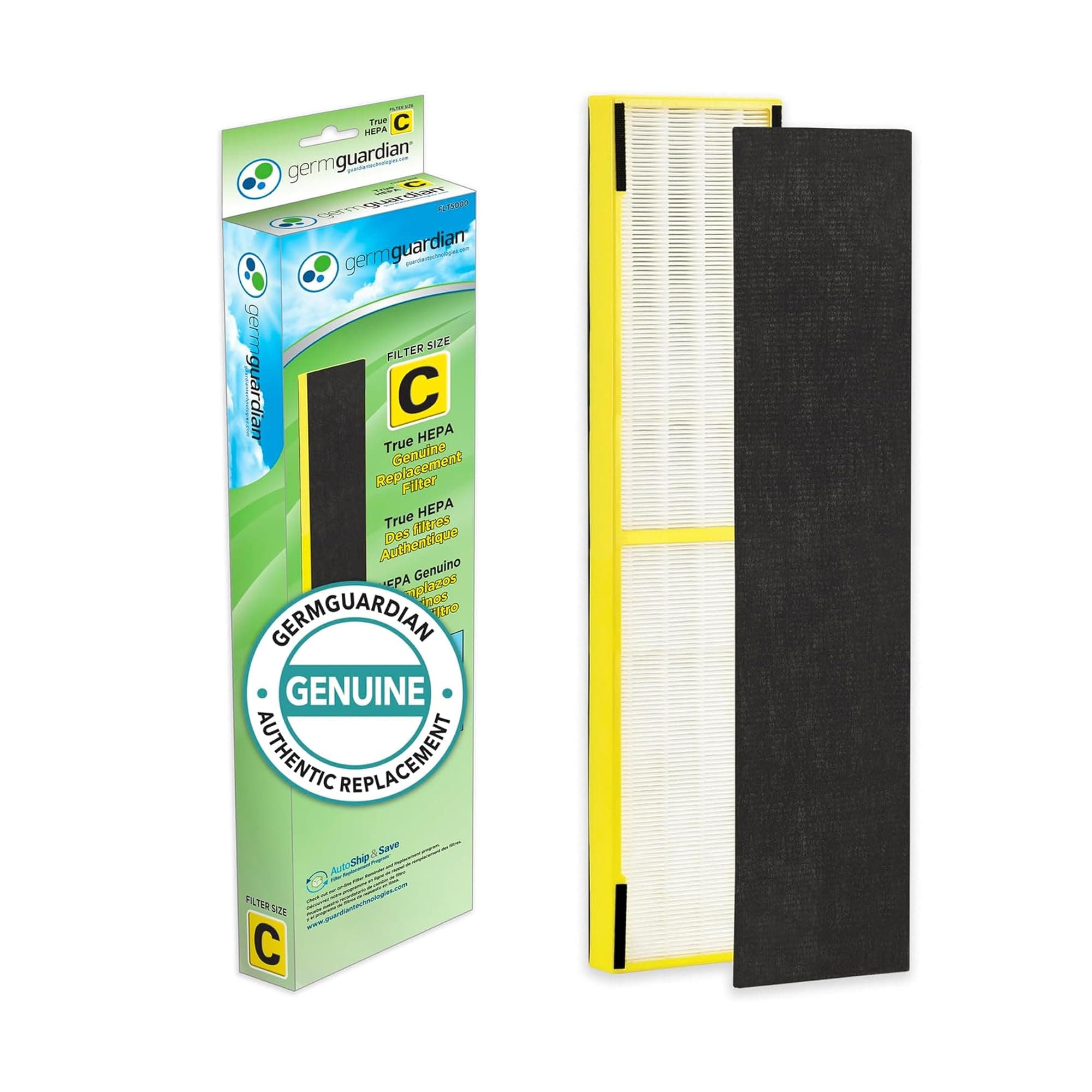 Germ Guardian FLT5000 True HEPA Genuine Air Purifier Replacement Filter C for GermGuardian AC5000E, AC5250PT, AC5300B, AC5350B, CDAP5500, and More HEPA Pure 1.0