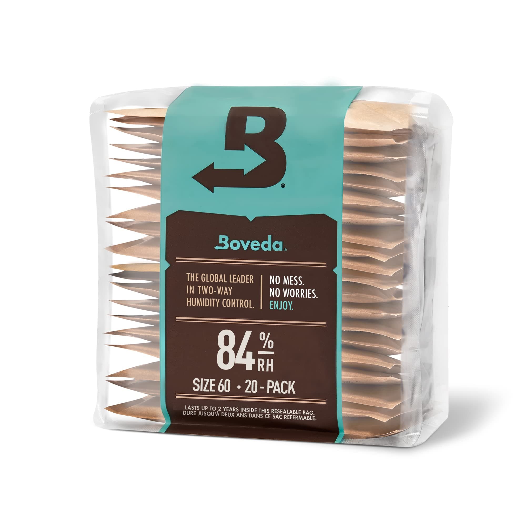 Boveda Boveda For Seasoning Two-Way Humidity Control Packs – 84% RH to Season Wood Humidifier Boxes (Large or Multiple) – Size 60 – 20 Pack in a Resealable Bag