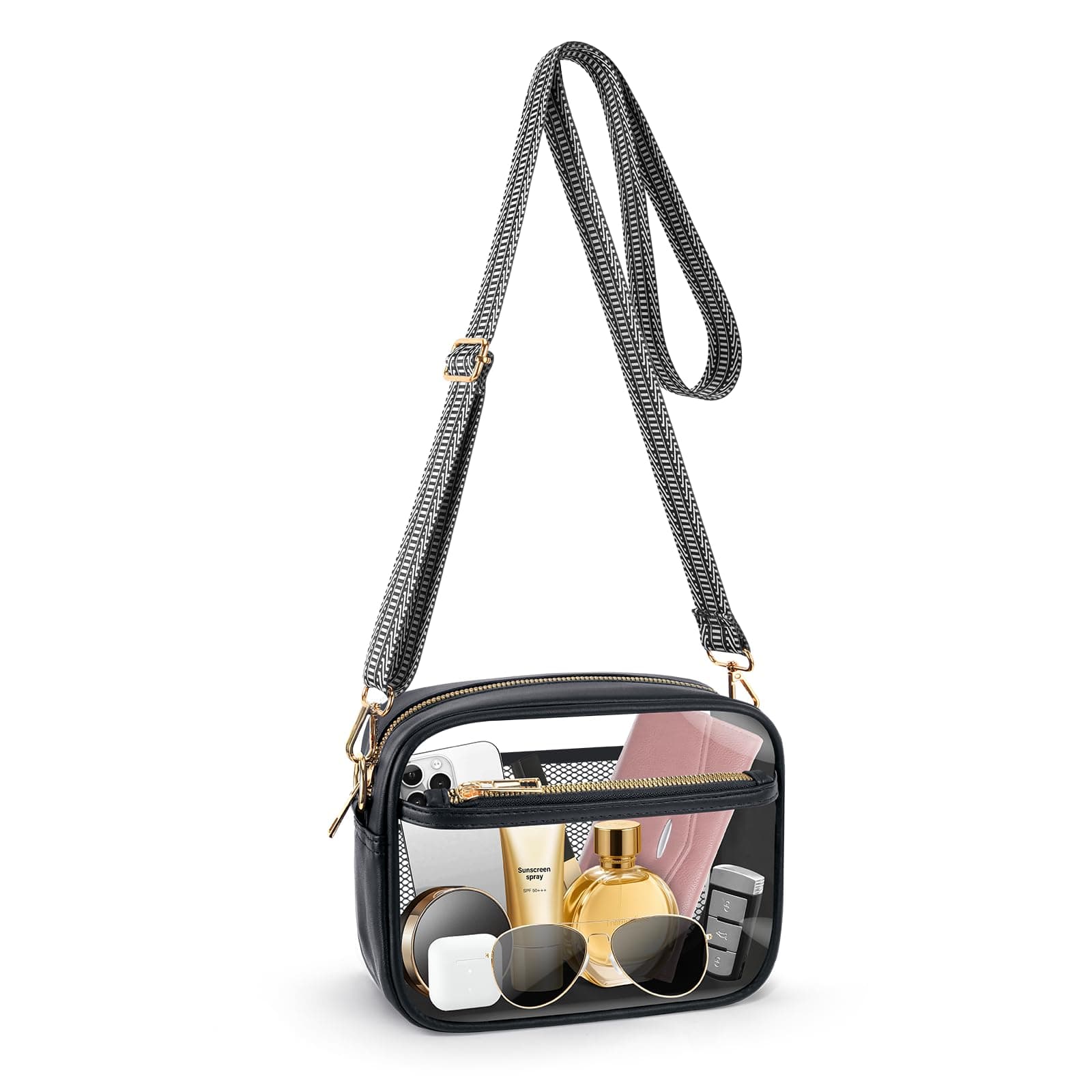 MOMSIV Clear Bag, Stadium Approved Clear Bags with Adjustable Strap Clear Stadium Bag for Women Men Concerts Sports Ms-black 06